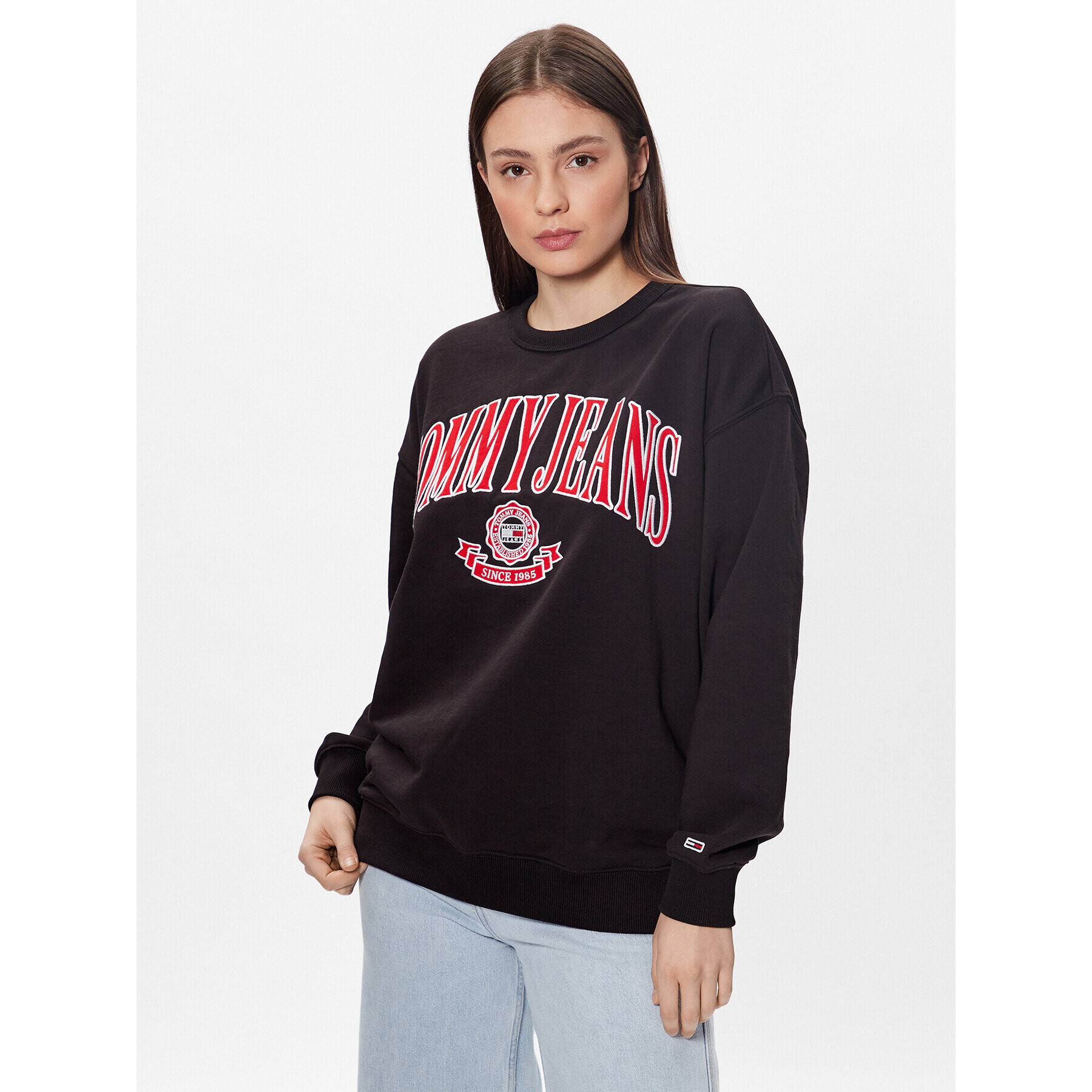 Tommy Jeans Mikina Varsity Prep 1 Crew DW0DW15419 Černá Oversize - Pepit.cz