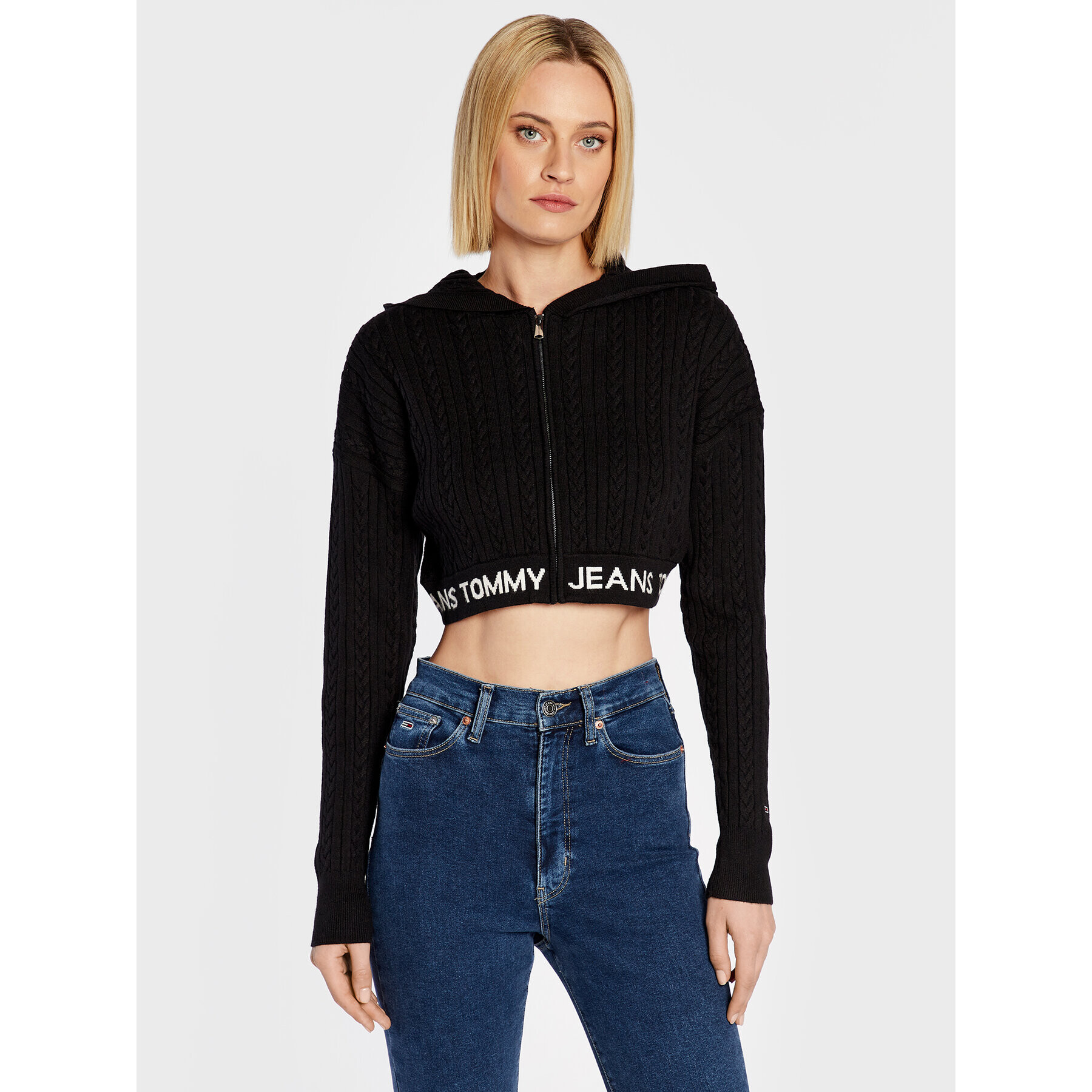 Tommy Jeans Mikina Waistand DW0DW14266 Černá Cropped Fit - Pepit.cz