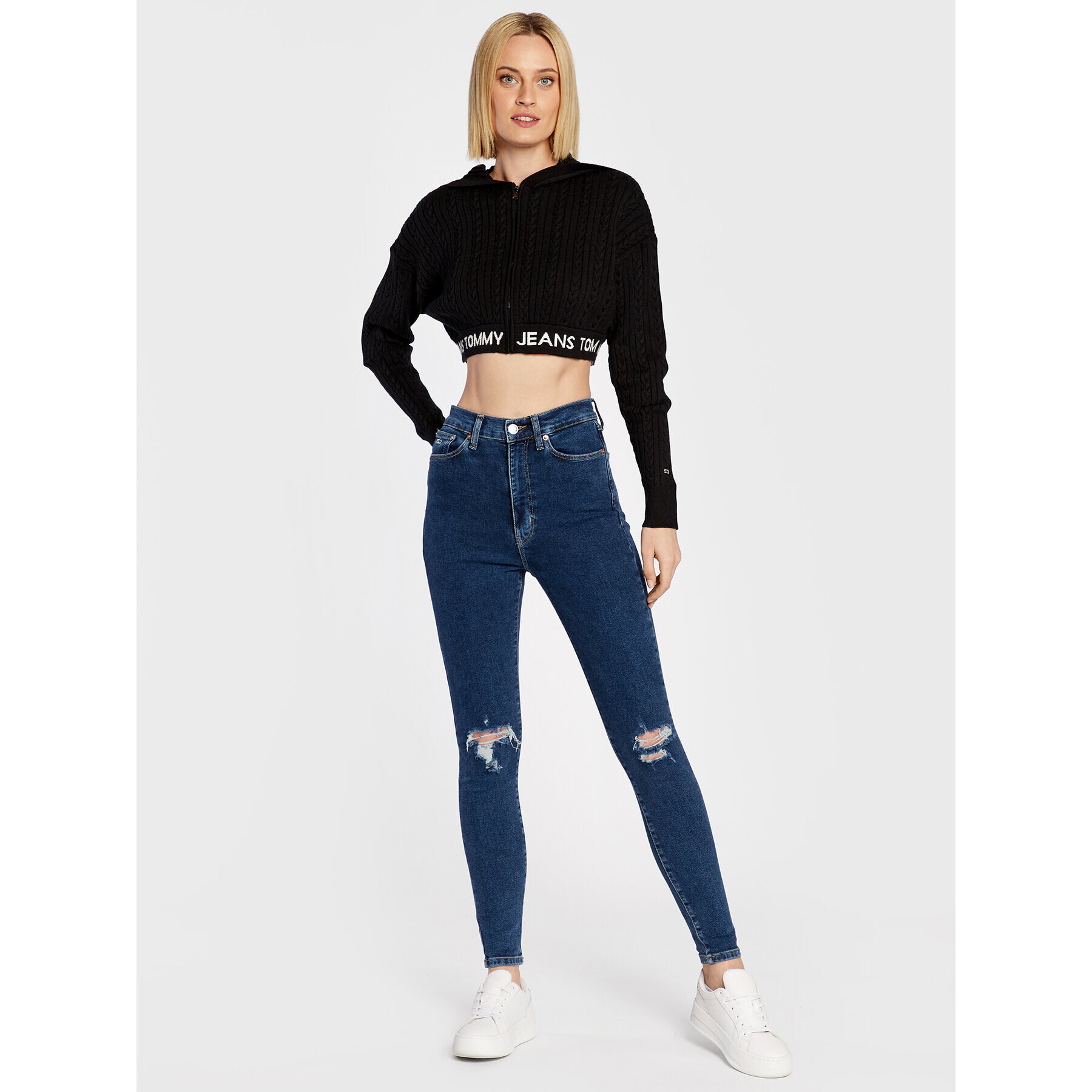 Tommy Jeans Mikina Waistand DW0DW14266 Černá Cropped Fit - Pepit.cz