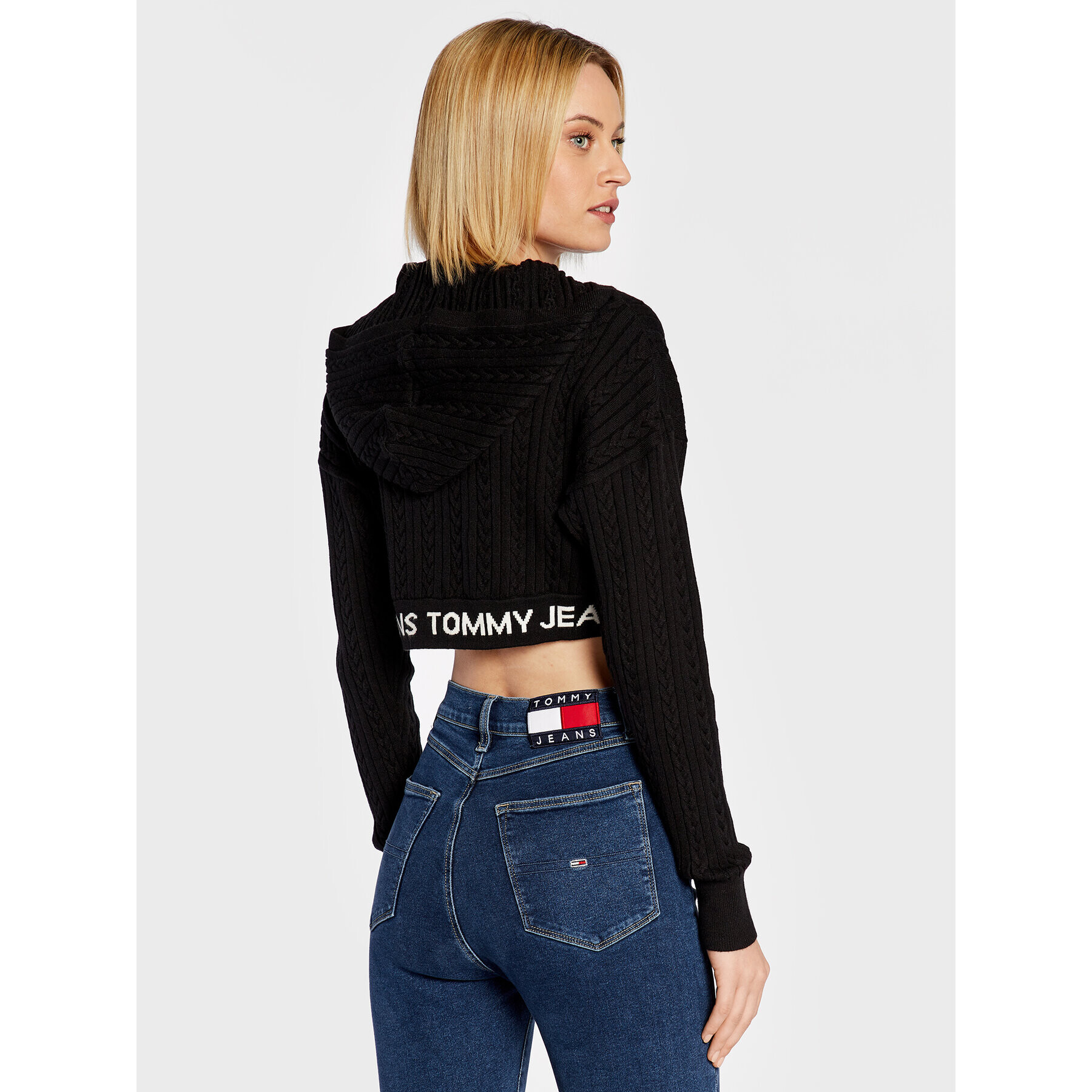 Tommy Jeans Mikina Waistand DW0DW14266 Černá Cropped Fit - Pepit.cz