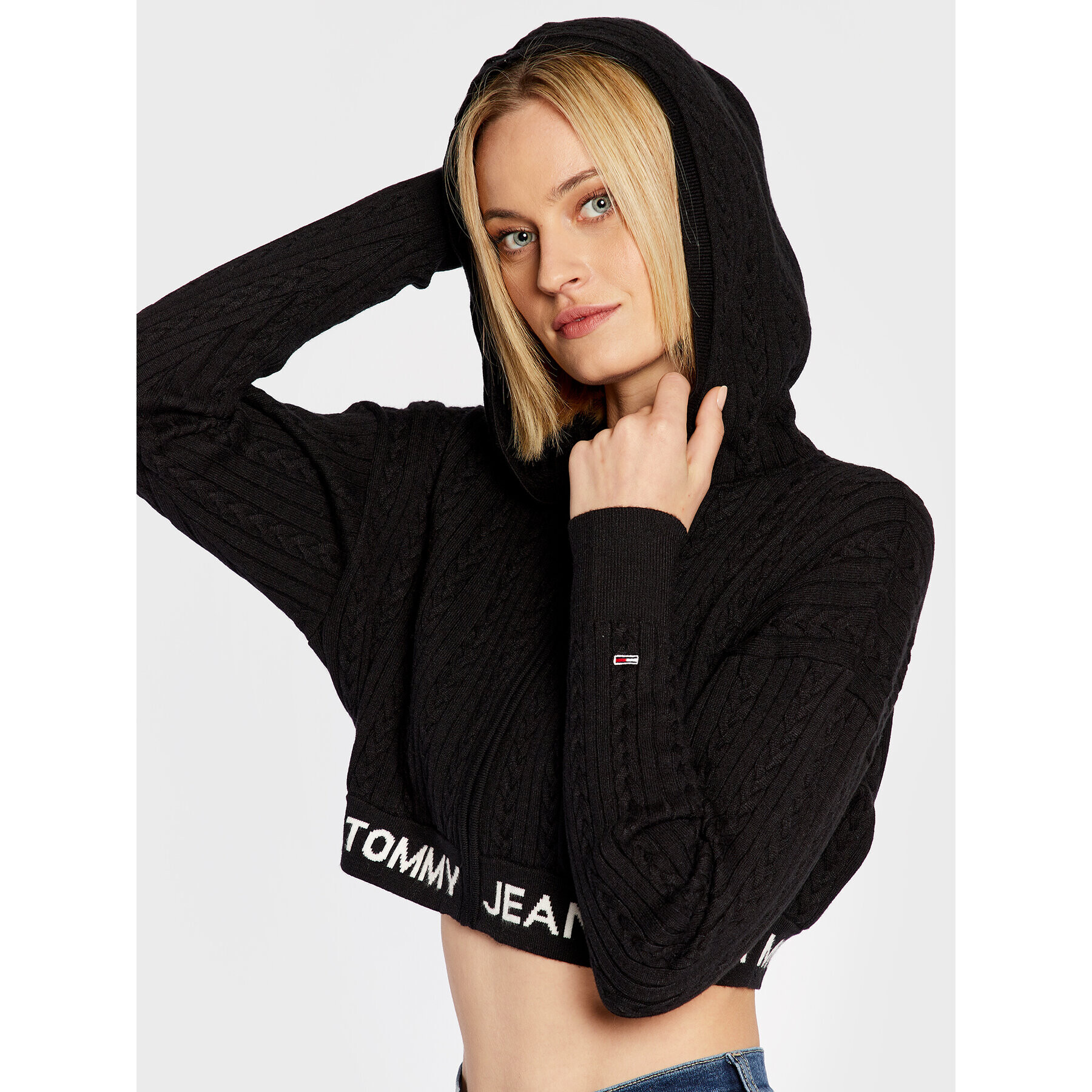 Tommy Jeans Mikina Waistand DW0DW14266 Černá Cropped Fit - Pepit.cz