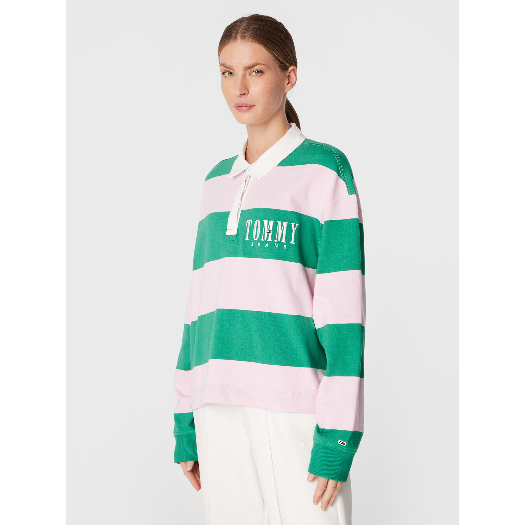 Tommy Jeans Polokošile Stripes Authtic DW0DW14519 Zelená Oversize - Pepit.cz