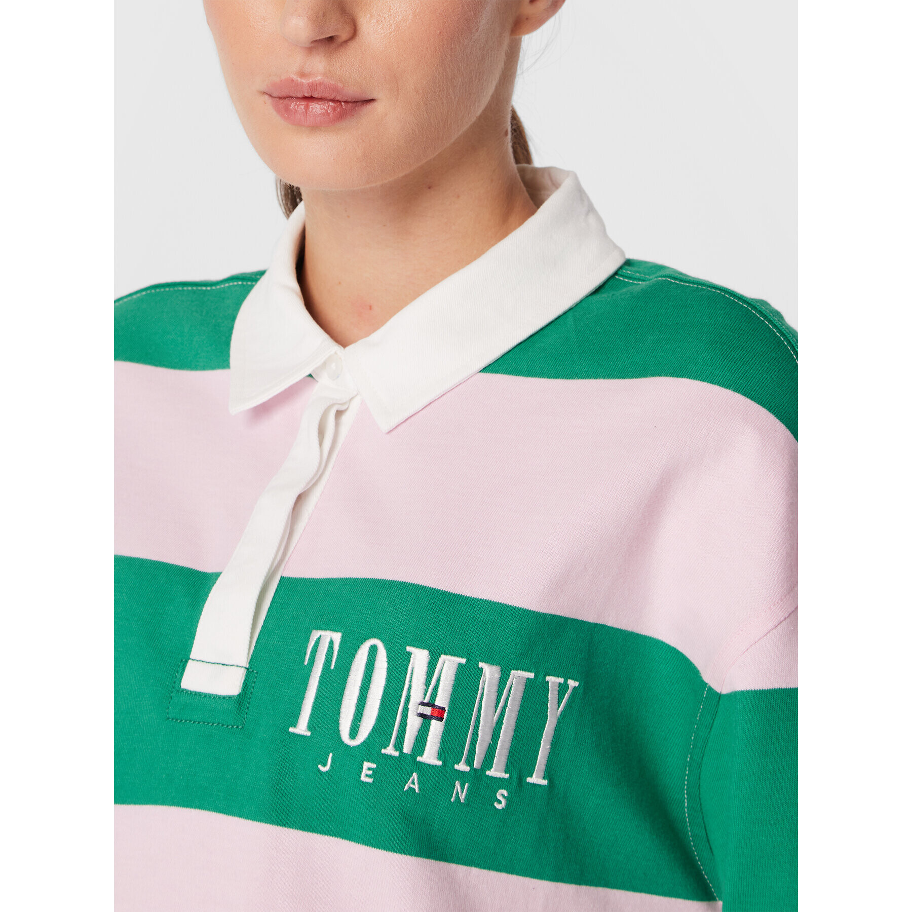 Tommy Jeans Polokošile Stripes Authtic DW0DW14519 Zelená Oversize - Pepit.cz