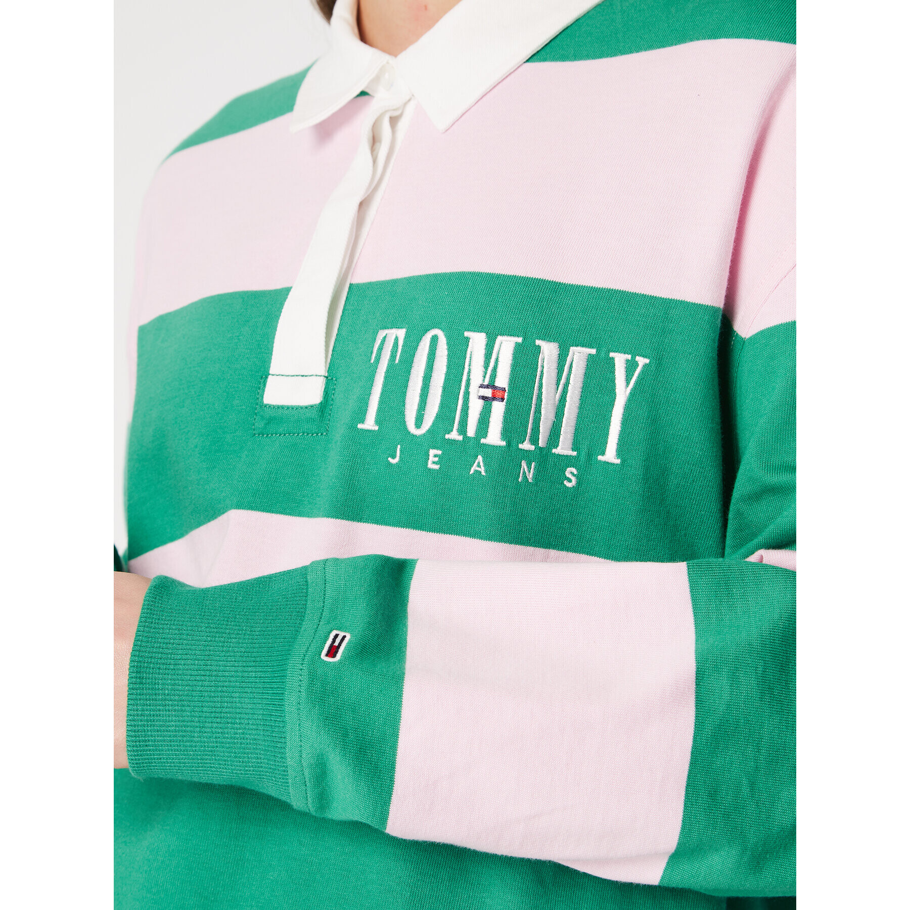 Tommy Jeans Polokošile Stripes Authtic DW0DW14519 Zelená Oversize - Pepit.cz