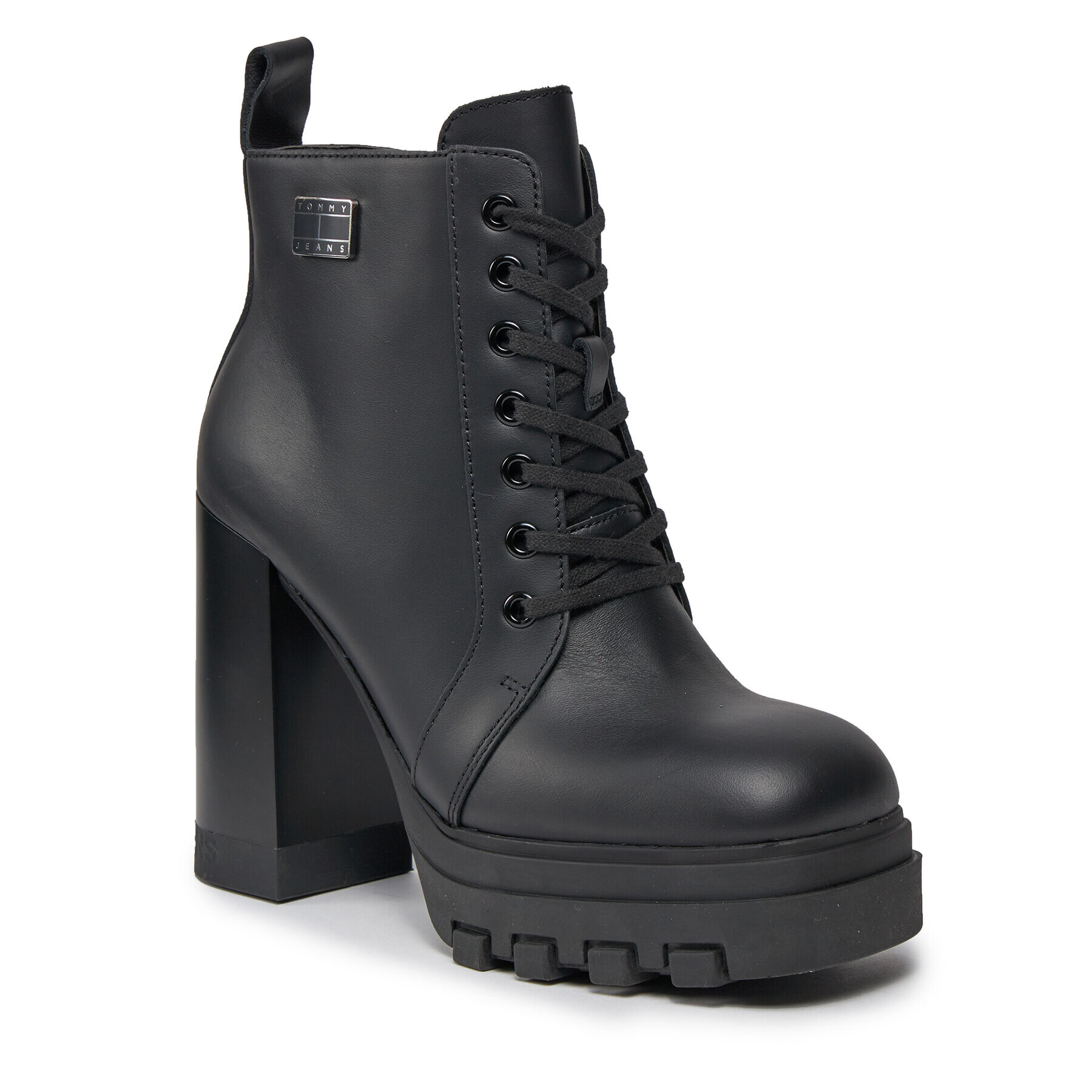 Tommy Jeans Polokozačky Tjw High Heel Lace Up Boot EN0EN02408 Černá - Pepit.cz