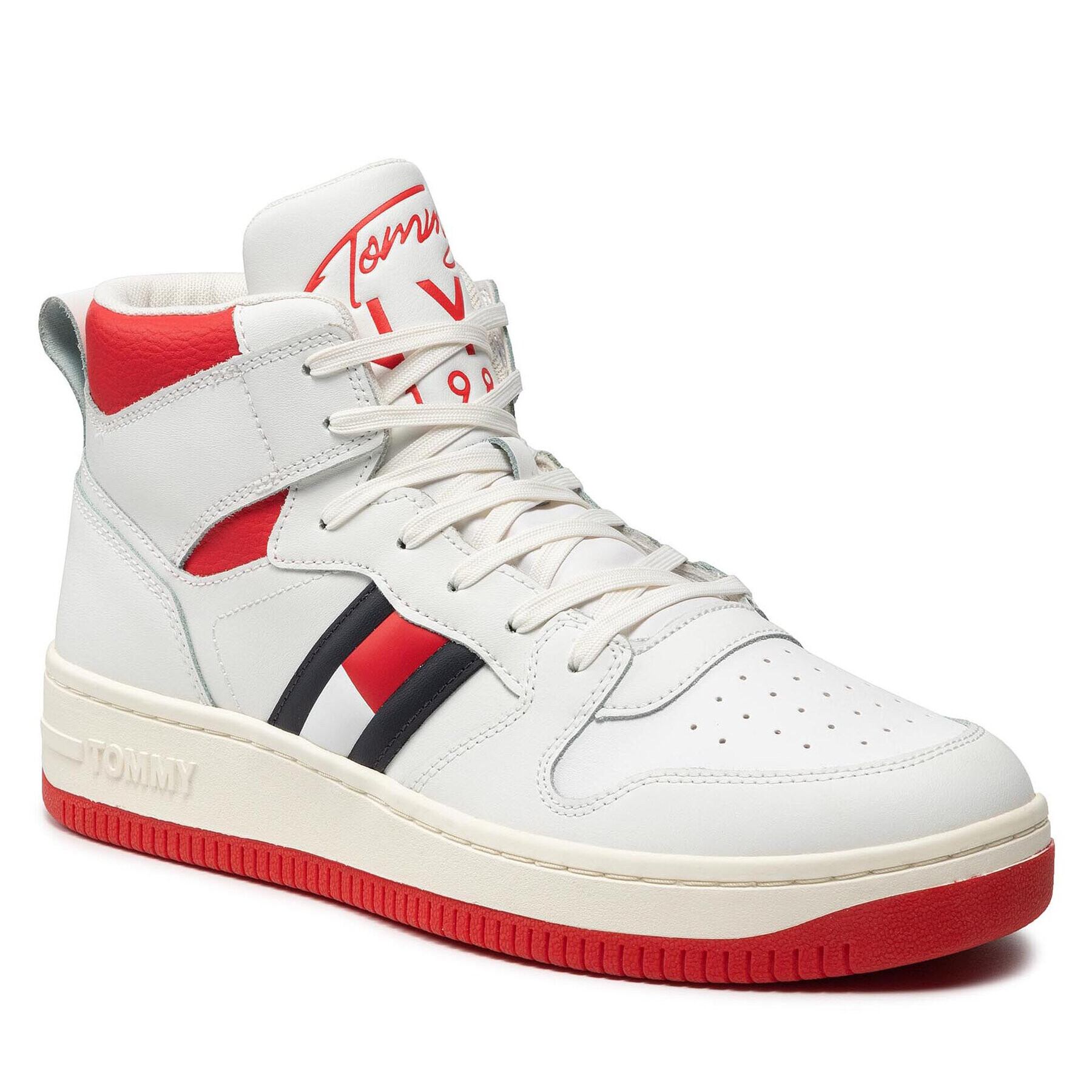 Tommy Jeans Sneakersy Basket High Cupsole Tjm Leather EM0EM00811 Bílá - Pepit.cz