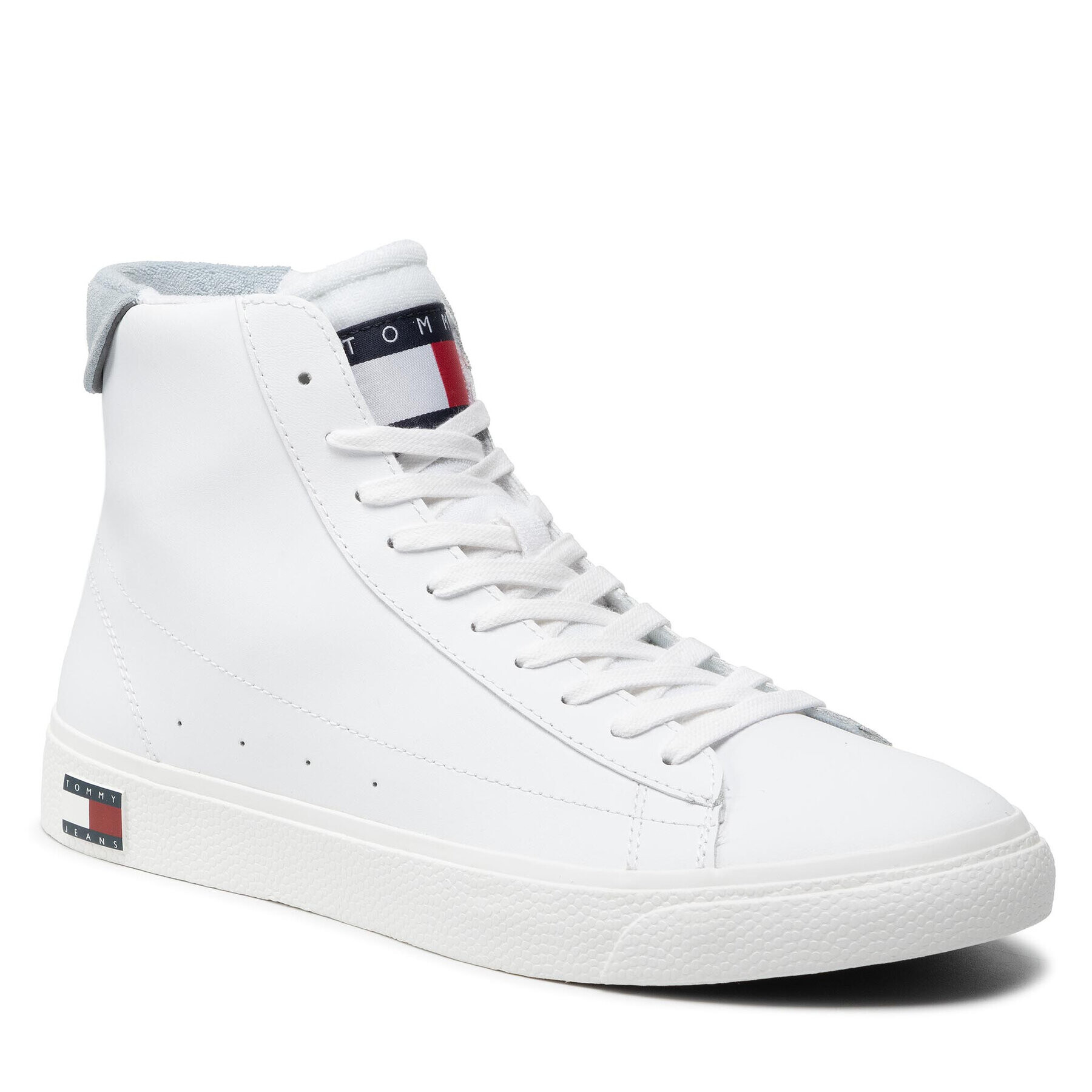 Tommy Jeans Sneakersy Leather Mid Cut Vulc EM0EM00886 Bílá - Pepit.cz