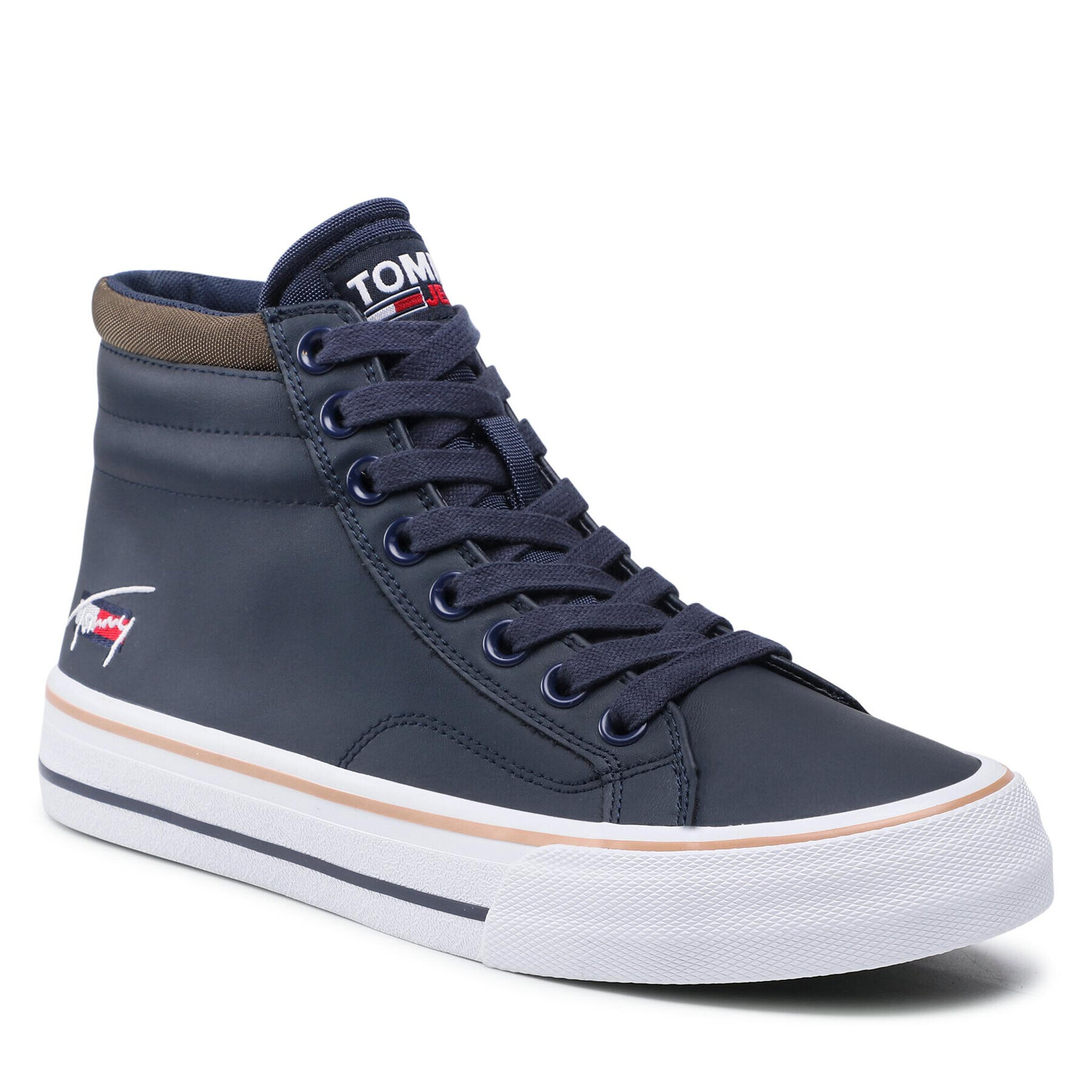 Tommy Jeans Sneakersy Long Lace Midcut Leather Tjm EM0EM00803 Tmavomodrá - Pepit.cz