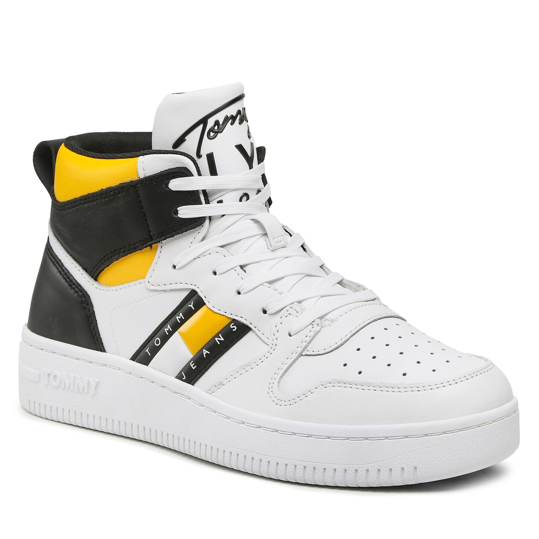 Tommy Jeans Sneakersy Retro Basket Mid Cut EM0EM01142 Bílá - Pepit.cz