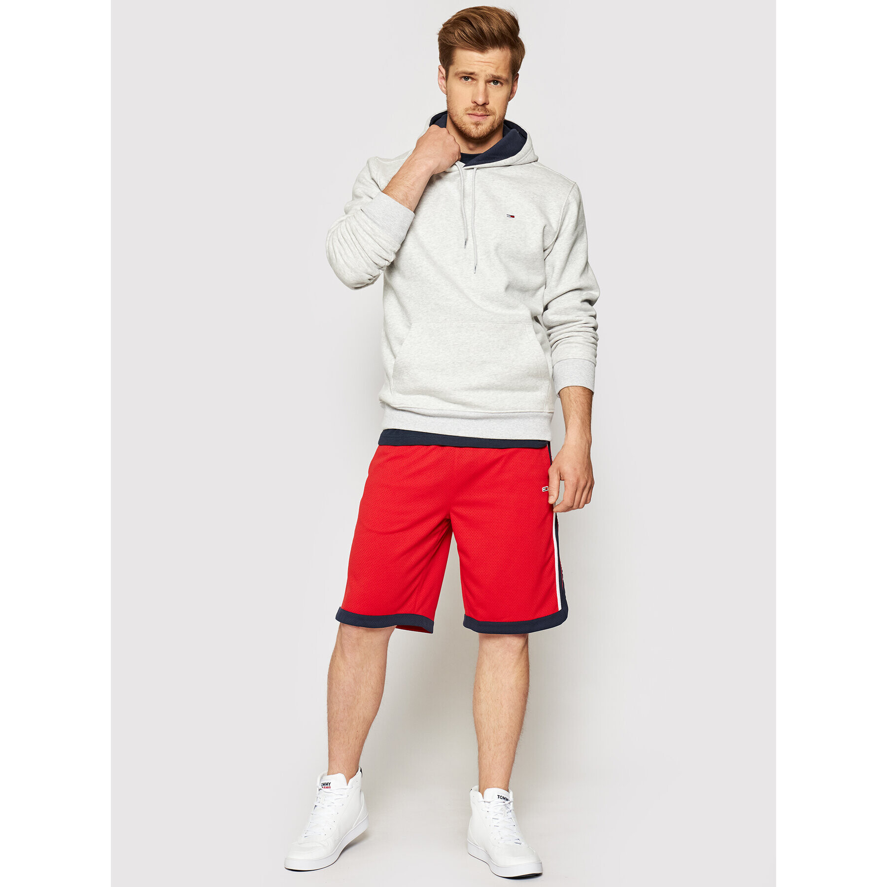 Tommy Jeans Sportovní kraťasy Tjm Mesh Basketball DM0DM10601 Červená Relaxed Fit - Pepit.cz