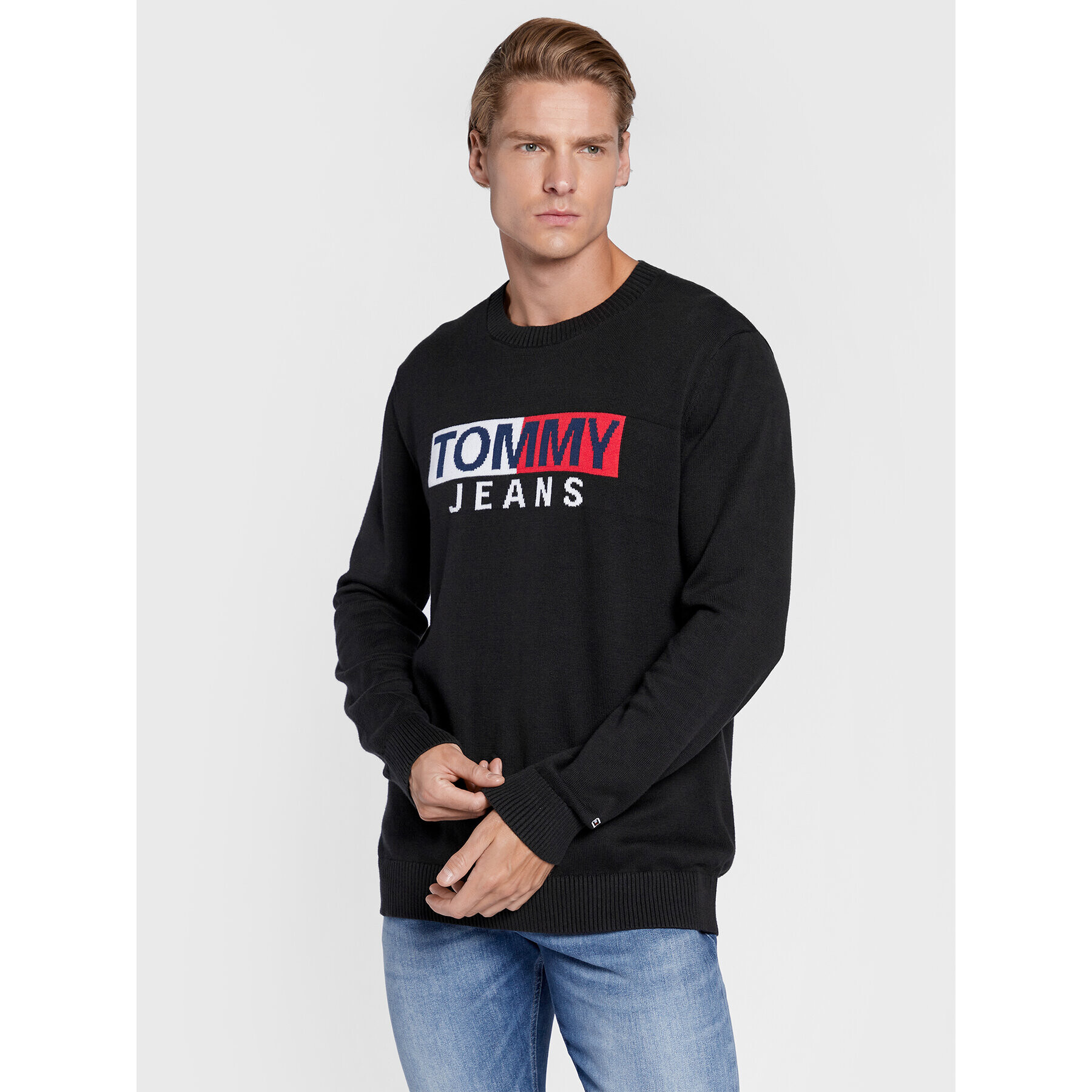 Tommy Jeans Svetr Entry Flag DM0DM13755 Černá Relaxed Fit - Pepit.cz