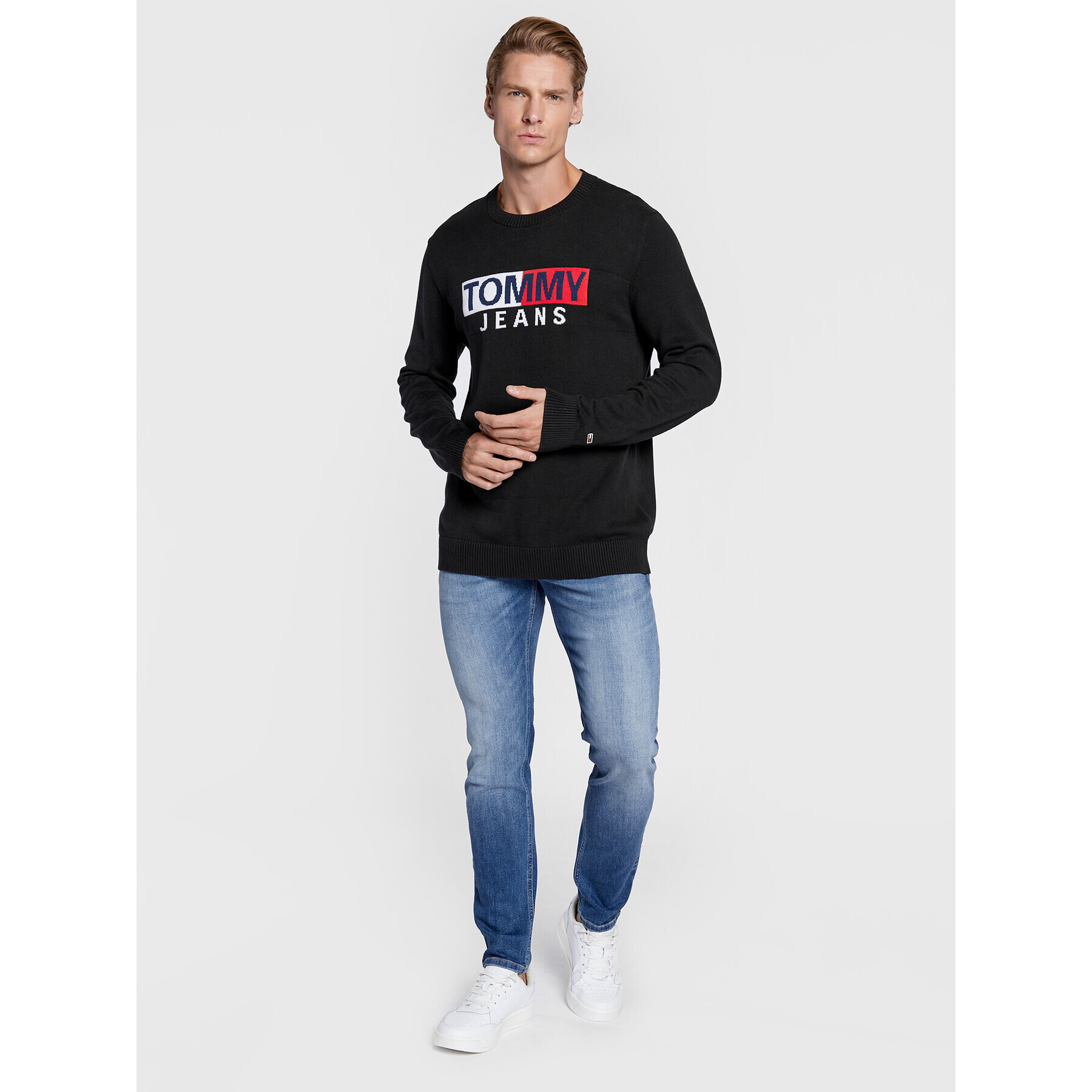 Tommy Jeans Svetr Entry Flag DM0DM13755 Černá Relaxed Fit - Pepit.cz