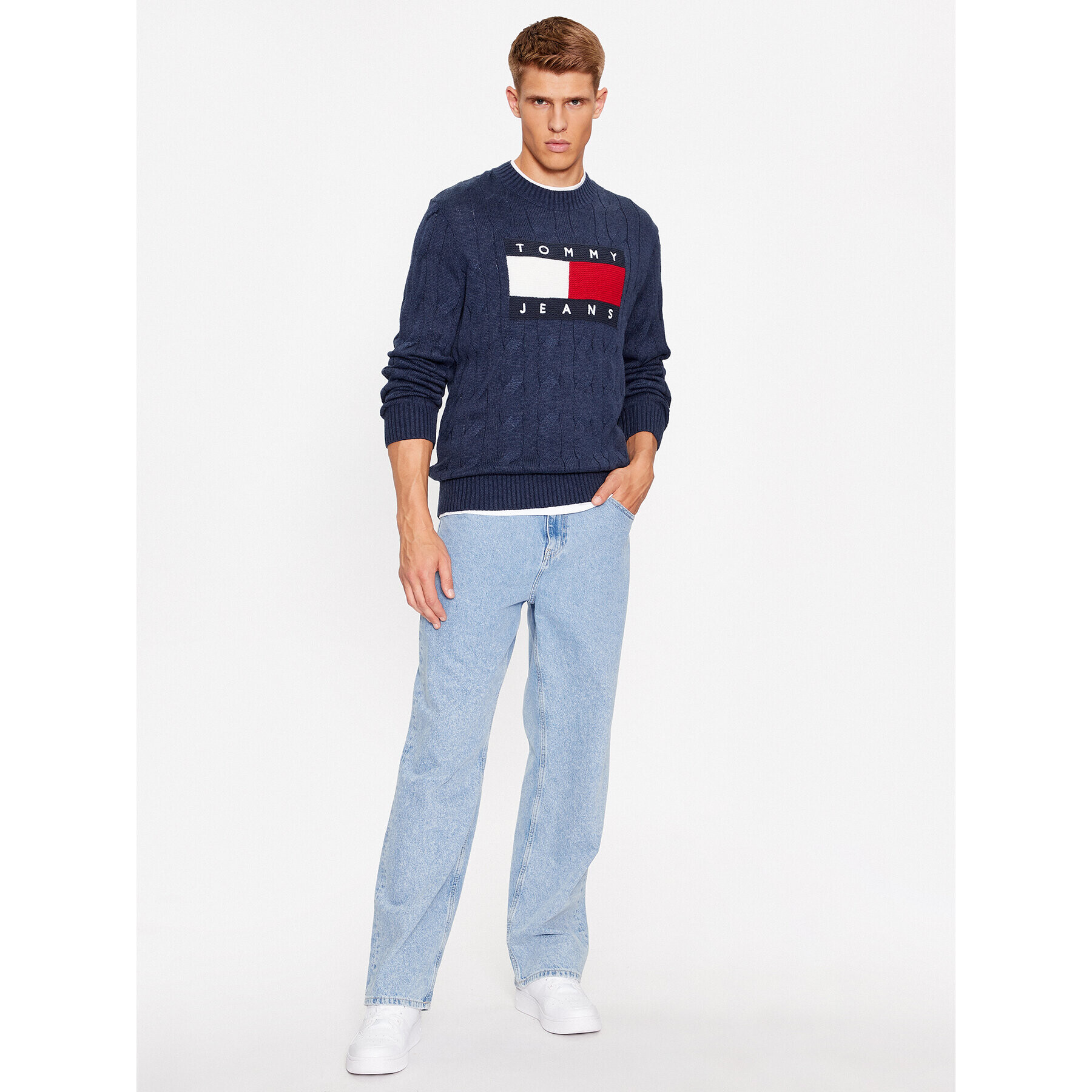 Tommy Jeans Svetr Flag DM0DM17762 Tmavomodrá Relaxed Fit - Pepit.cz