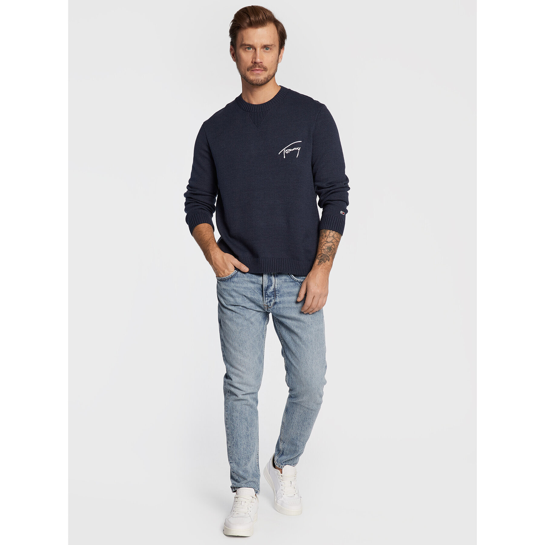 Tommy Jeans Svetr Signature DM0DM15062 Tmavomodrá Relaxed Fit - Pepit.cz