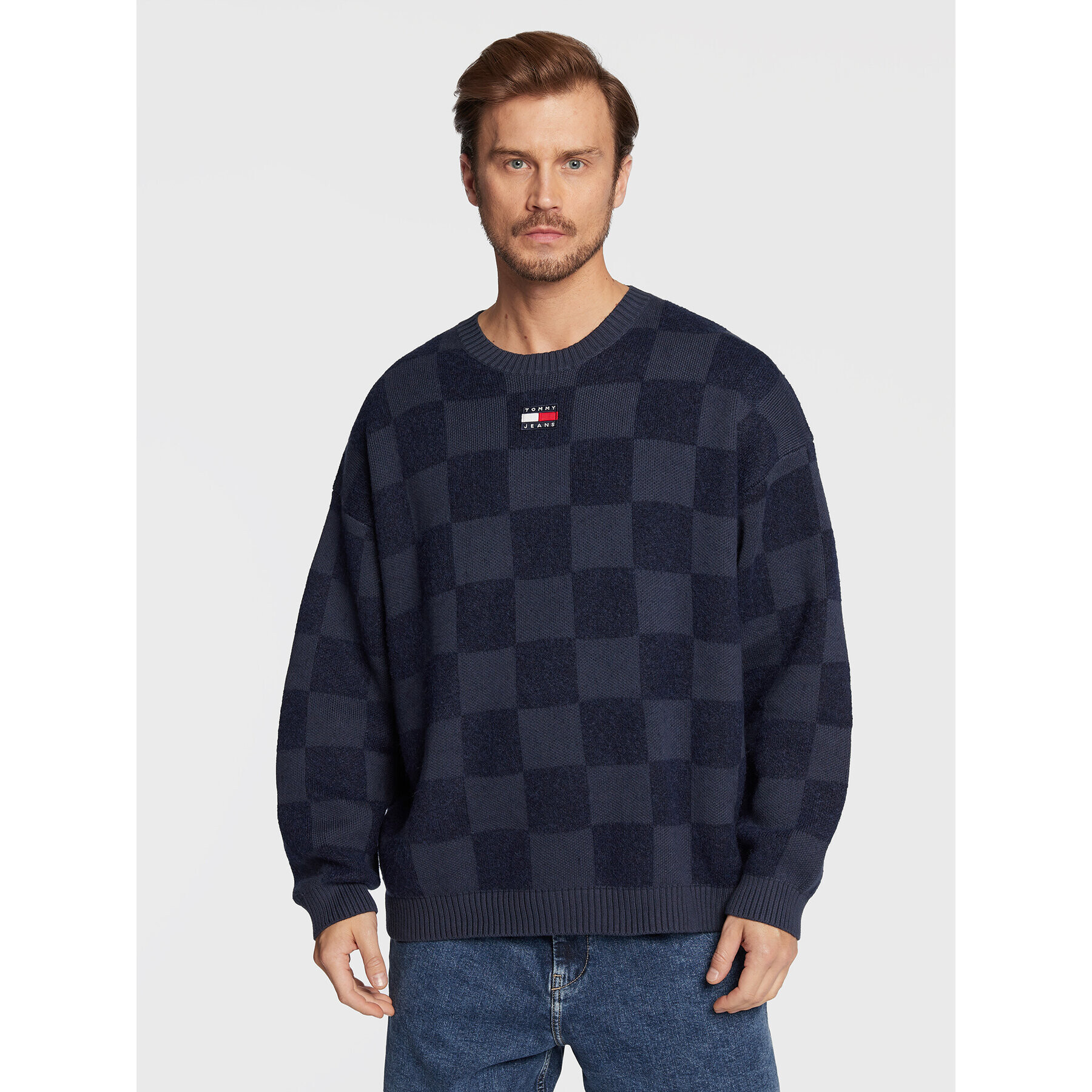 Tommy Jeans Svetr Skater Checkerboard DM0DM15069 Tmavomodrá Relaxed Fit - Pepit.cz