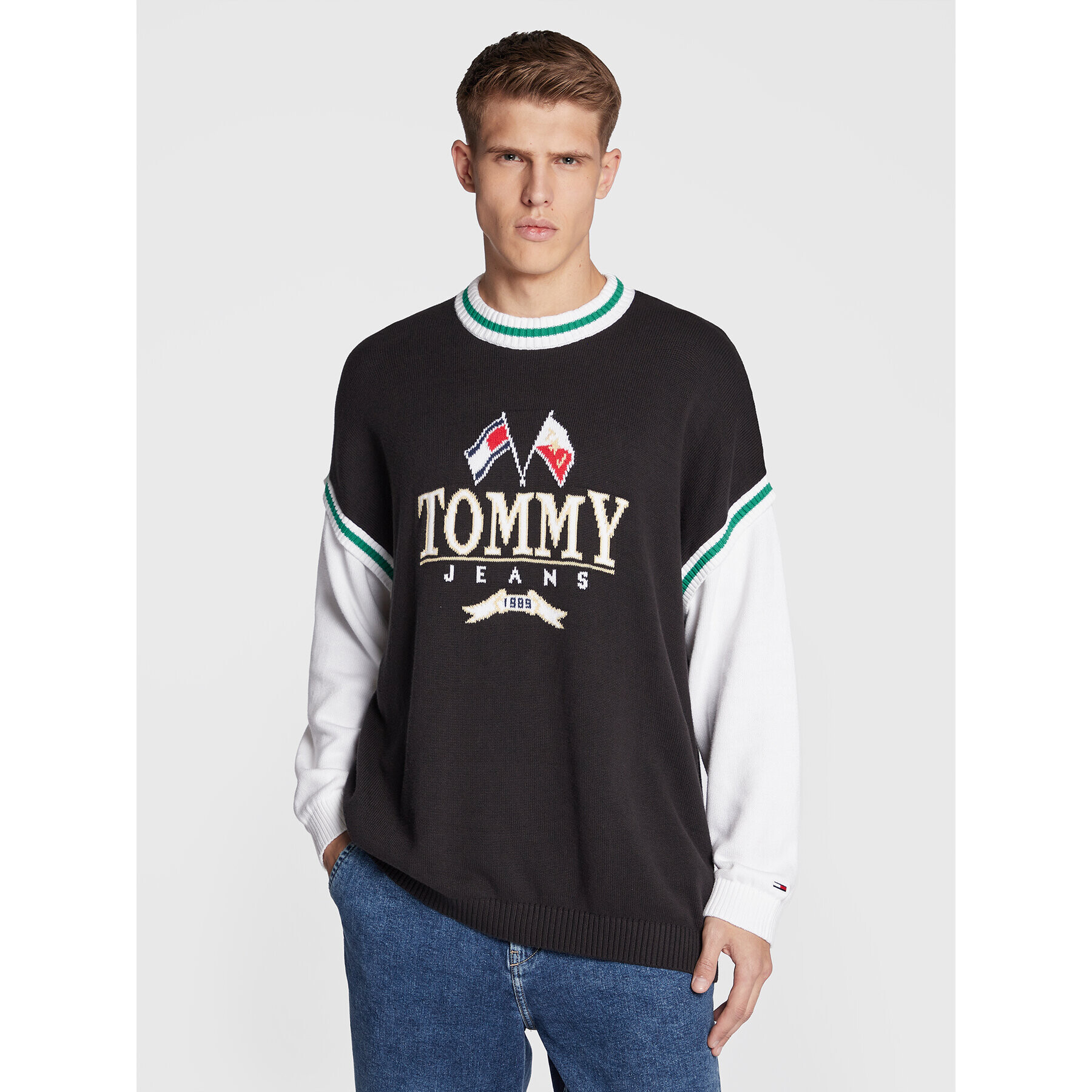 Tommy Jeans Svetr Skater Modern Prep DM0DM15156 Černá Relaxed Fit - Pepit.cz