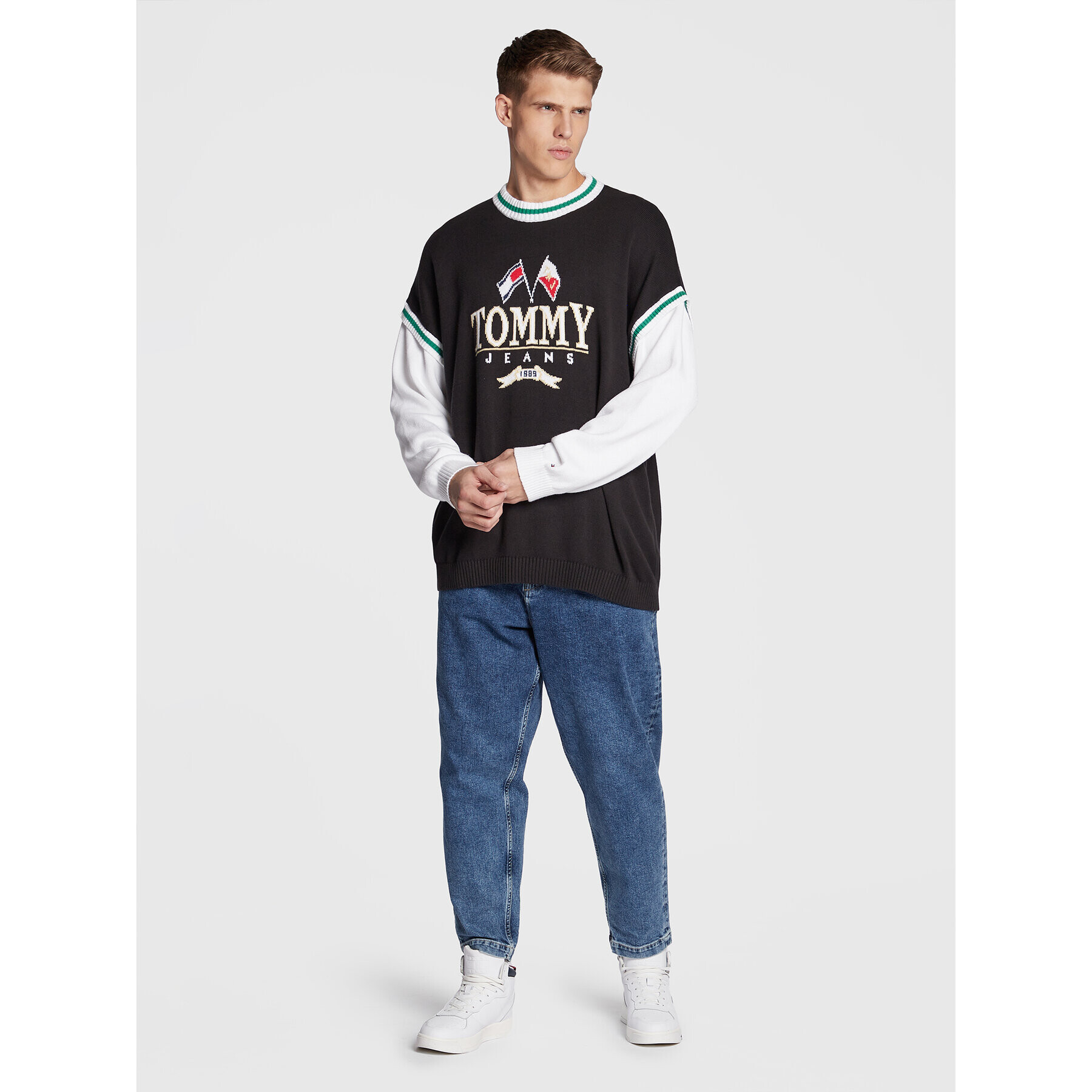 Tommy Jeans Svetr Skater Modern Prep DM0DM15156 Černá Relaxed Fit - Pepit.cz