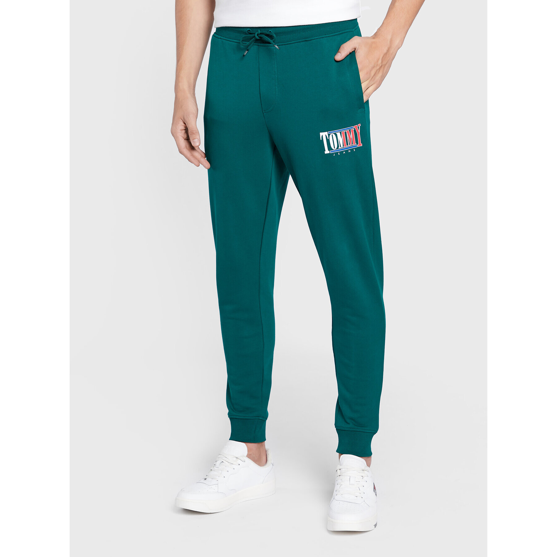 Tommy Jeans Teplákové kalhoty Essential Graphic DM0DM15031 Zelená Slim Fit - Pepit.cz