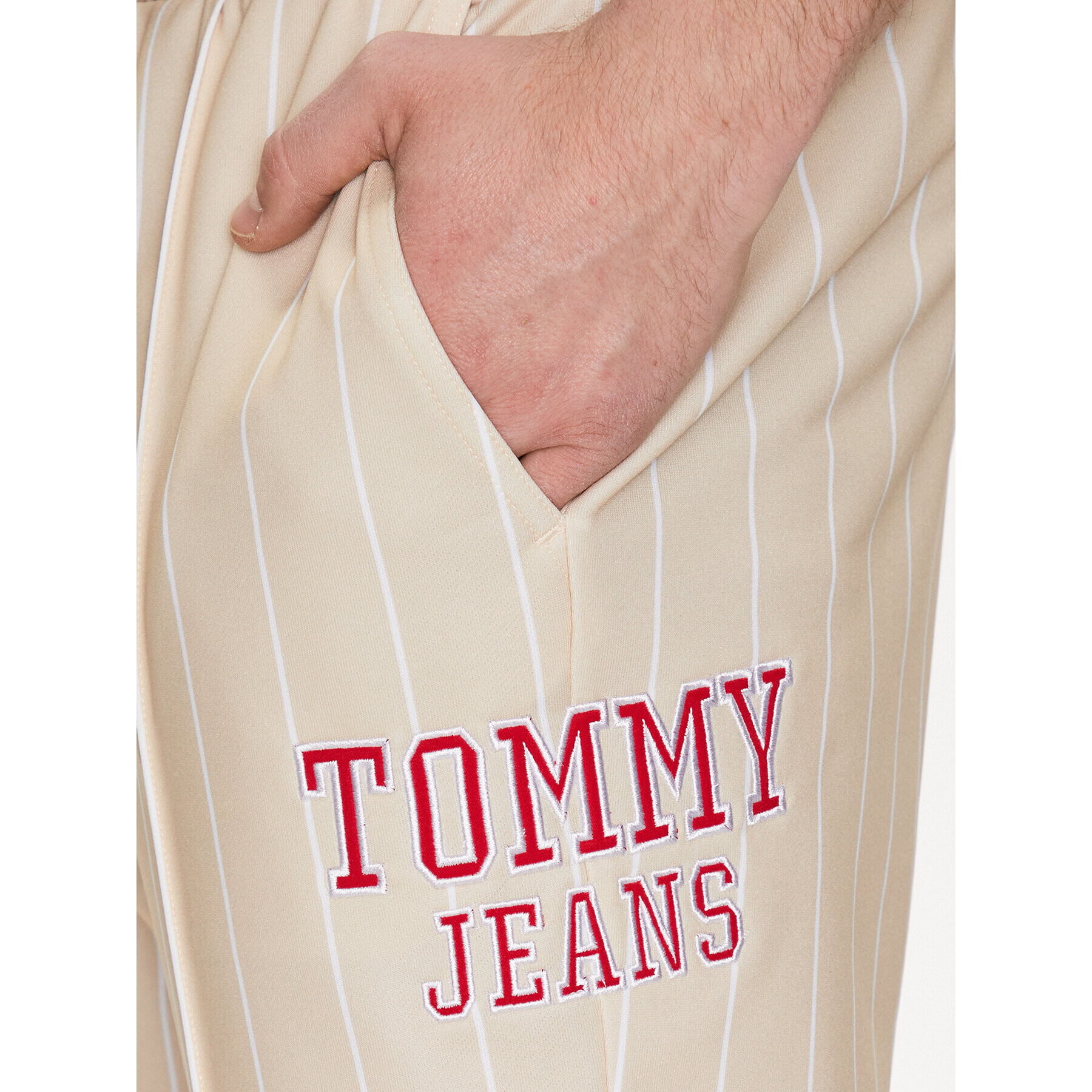 Tommy Jeans Teplákové kalhoty Pinstripe Ethan DM0DM16339 Béžová Relaxed Fit - Pepit.cz