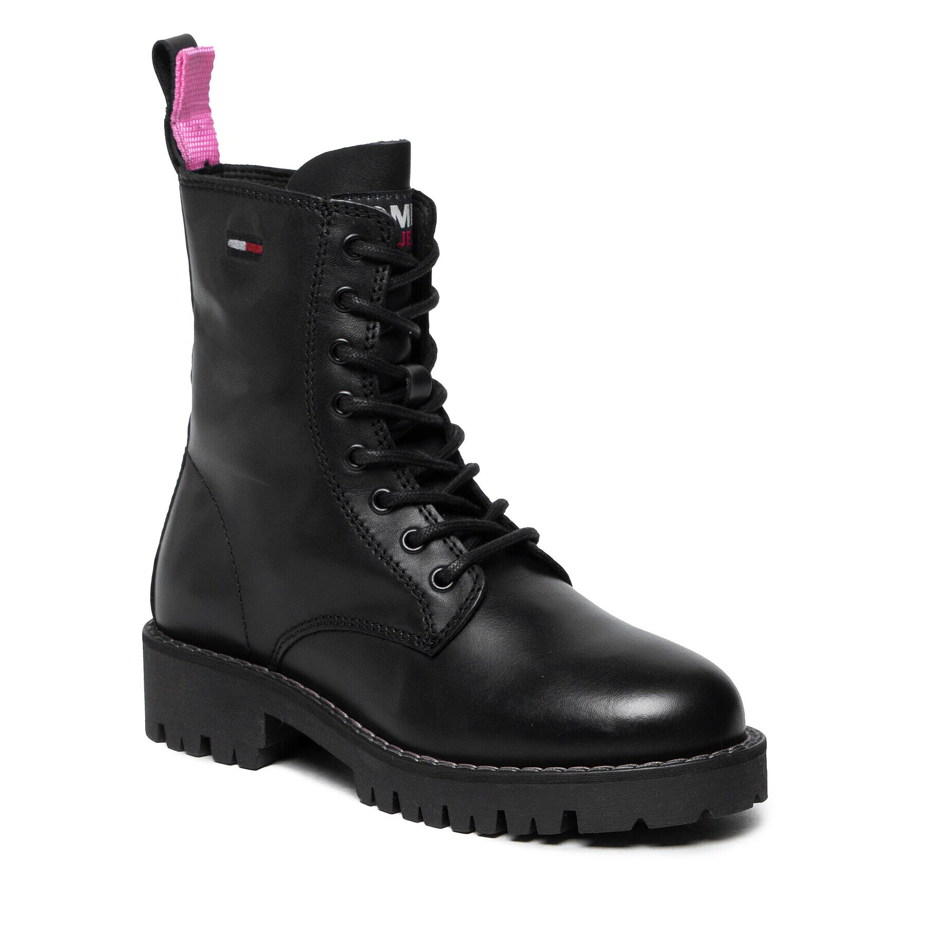 Tommy Jeans Turistická obuv Leather Lace Up Boot EN0EN01543 Černá - Pepit.cz