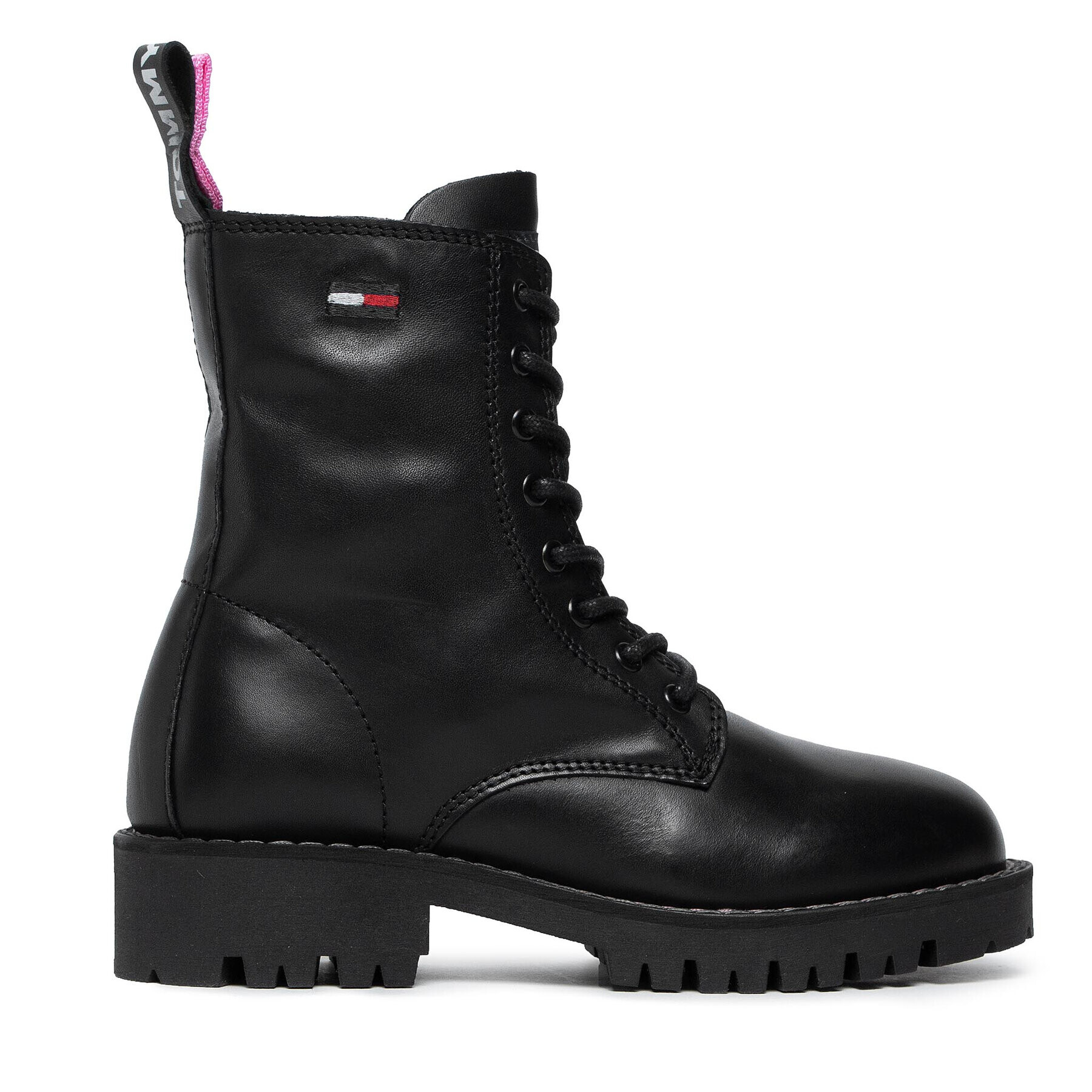 Tommy Jeans Turistická obuv Leather Lace Up Boot EN0EN01543 Černá - Pepit.cz