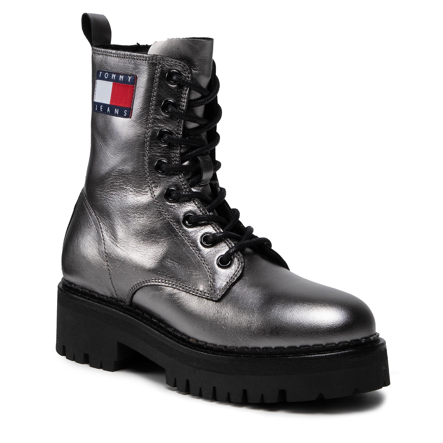 Tommy Jeans Turistická obuv Metallic Lace Up Boot EN0EN01604 Šedá - Pepit.cz