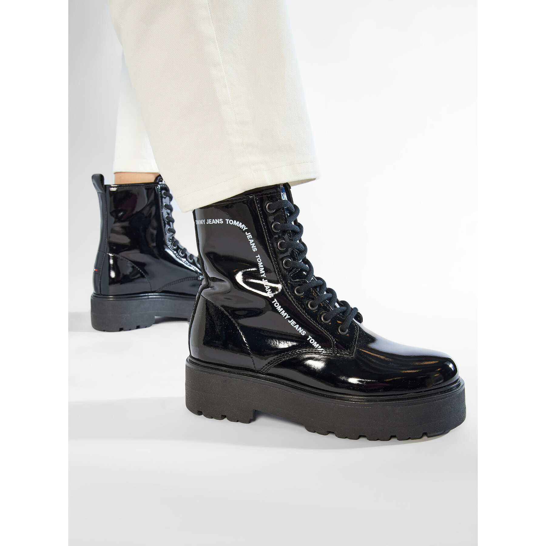 Tommy Jeans Turistická obuv Patent Lace Up Boot EN0EN01151 Černá - Pepit.cz