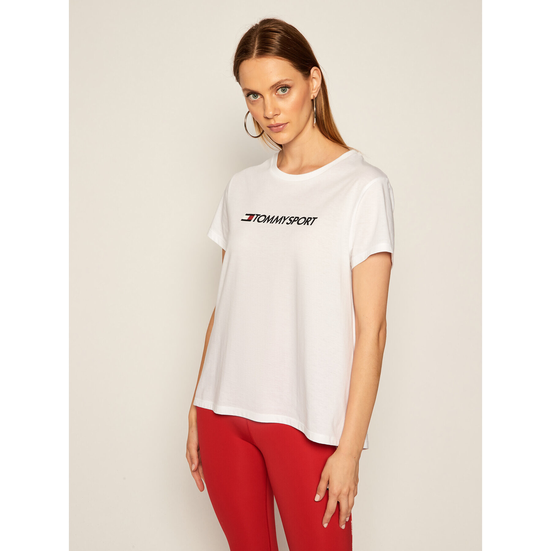 Tommy Sport T-Shirt Chest Logo S10S100445 Bílá Regular Fit - Pepit.cz