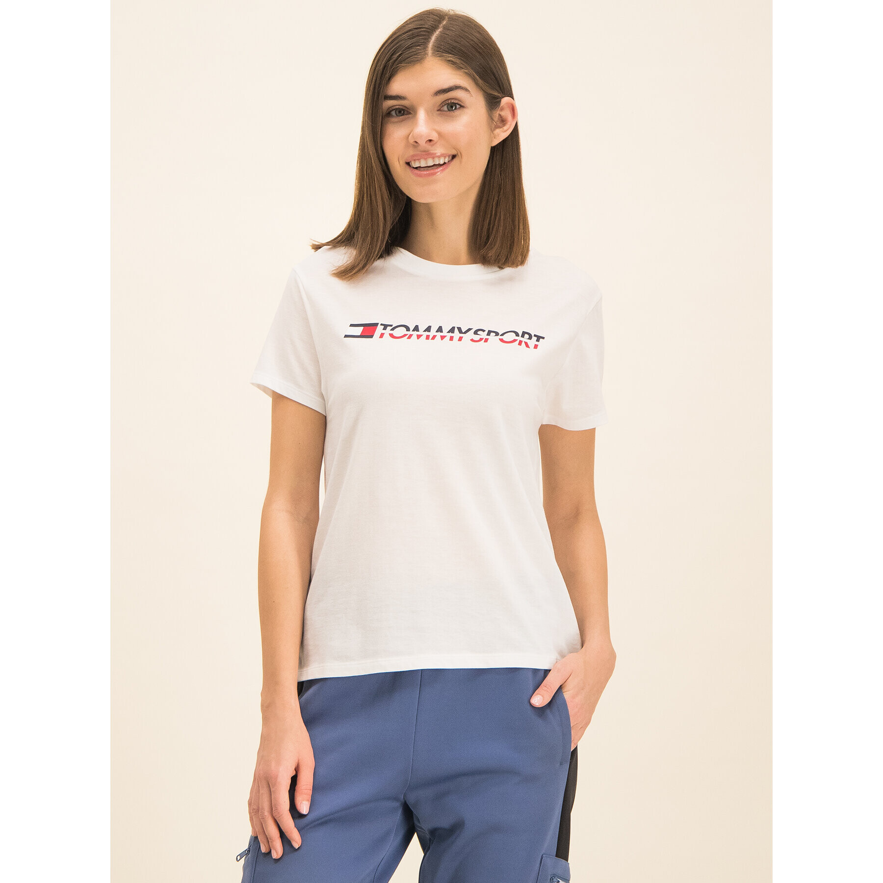 Tommy Sport T-Shirt Tee Logo S10S100061 Bílá Regular Fit - Pepit.cz