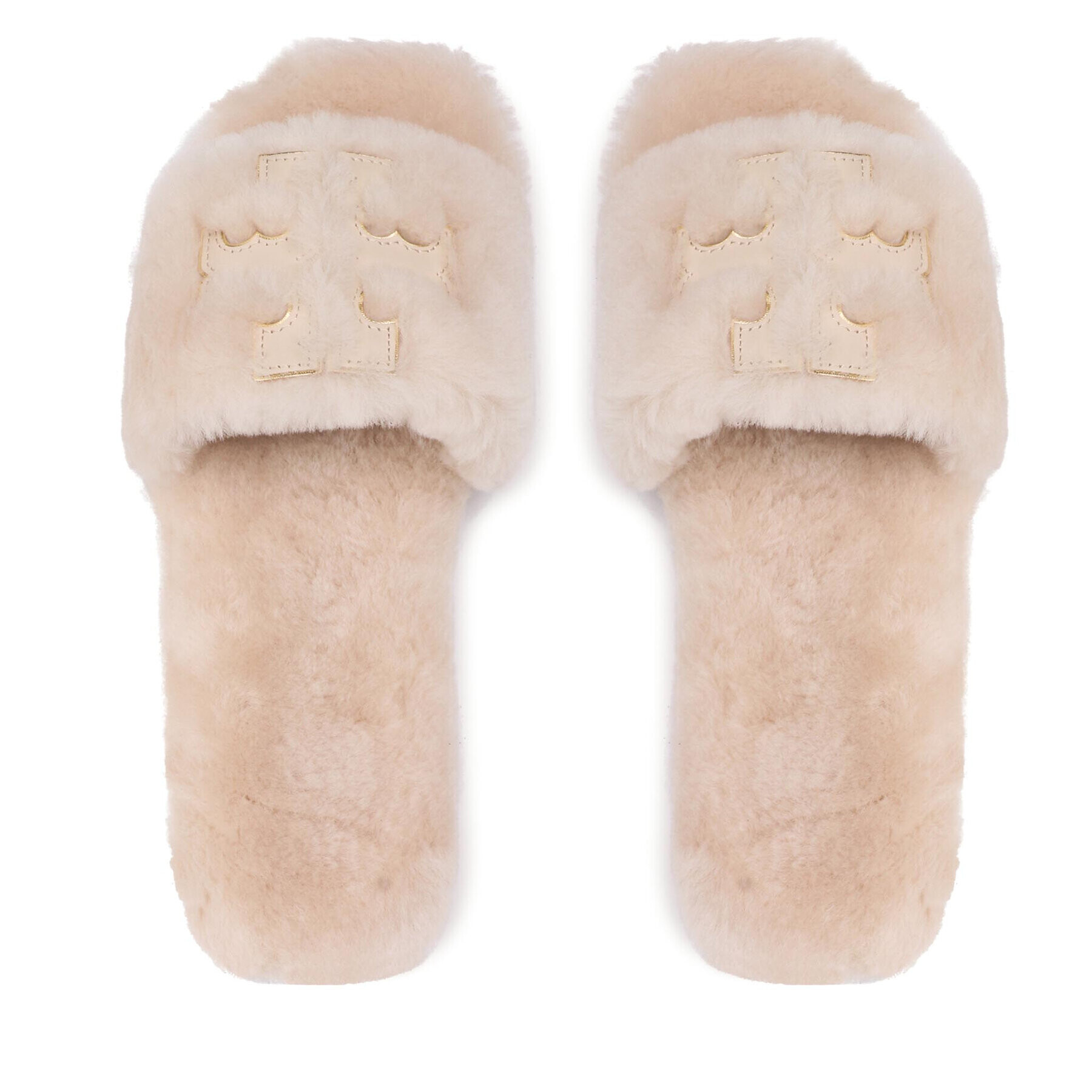 Tory Burch Nazouváky Double T Shearling 83484 Béžová - Pepit.cz