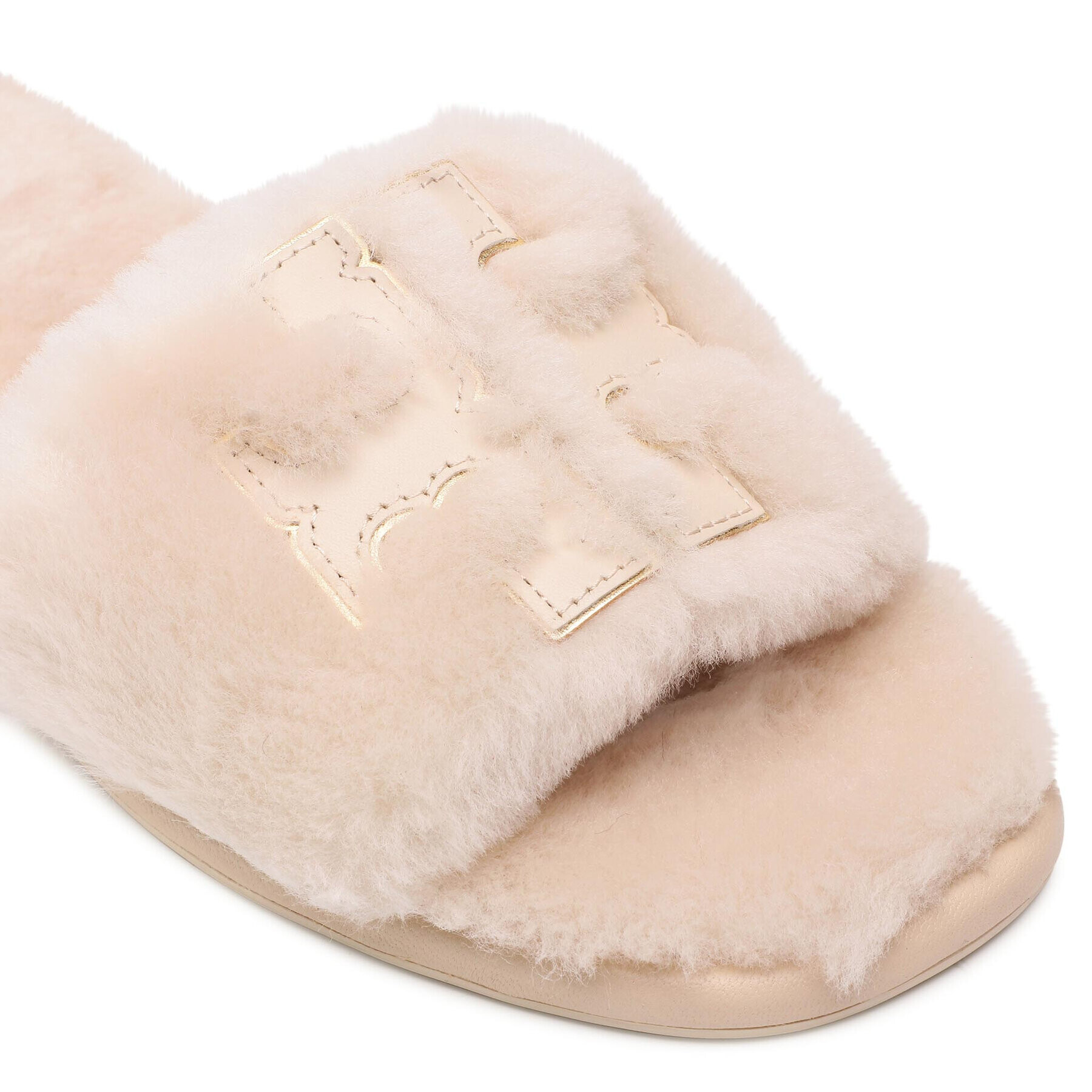 Tory Burch Nazouváky Double T Shearling 83484 Béžová - Pepit.cz