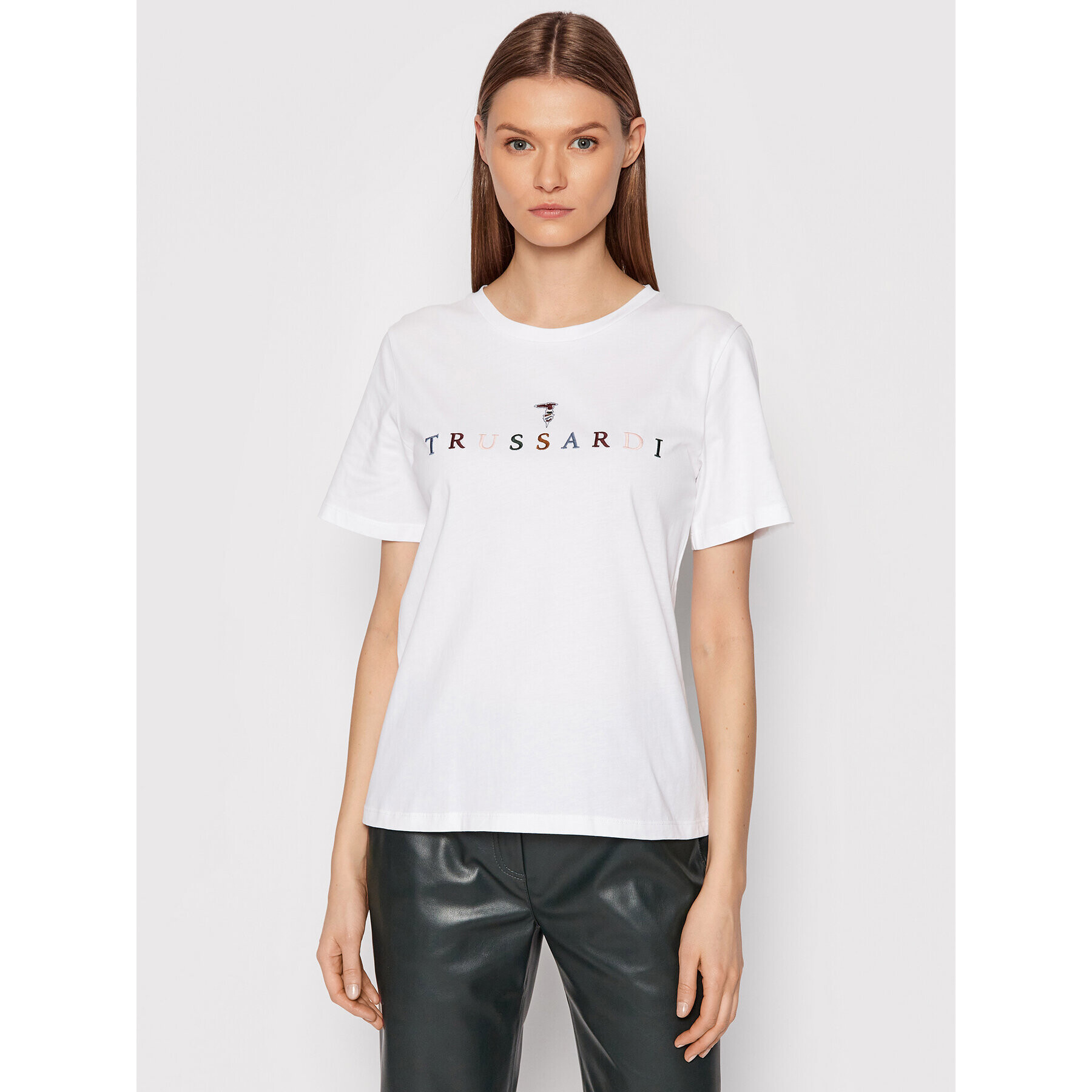 Trussardi T-Shirt Embroidery Logo 56T00484 Bílá Regular Fit - Pepit.cz