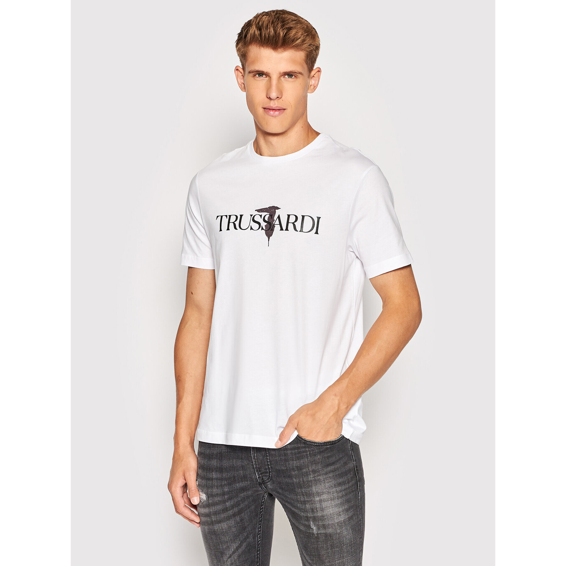 Trussardi T-Shirt Logo Print 52T00631 Bílá Regular Fit - Pepit.cz