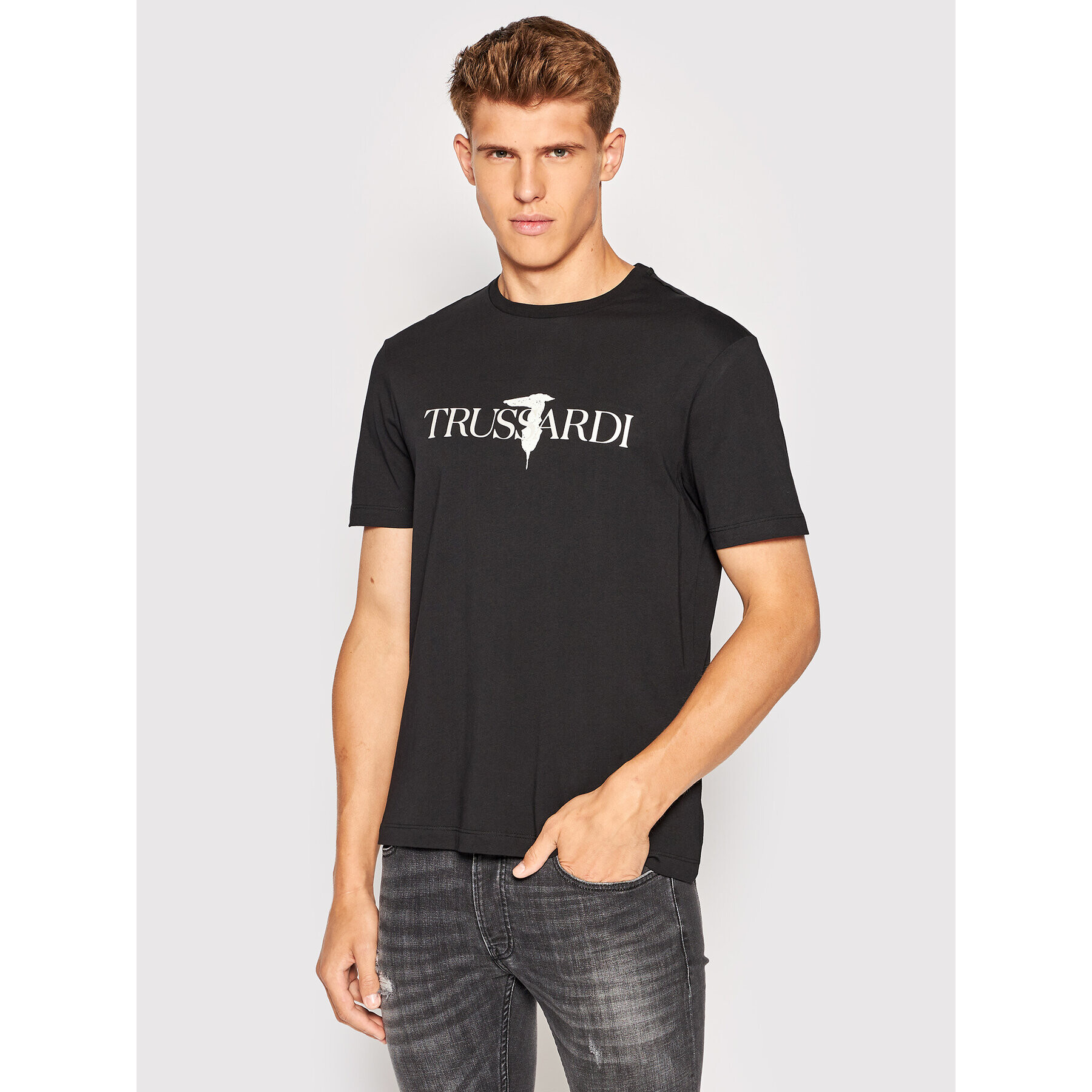 Trussardi T-Shirt Logo Print 52T00631 Černá Regular Fit - Pepit.cz