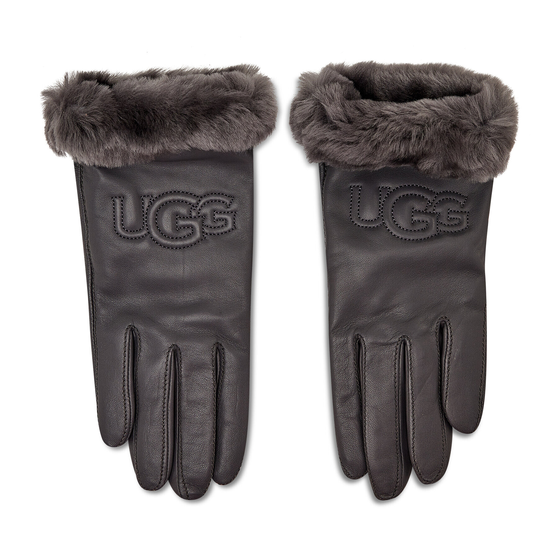 Ugg Dámské rukavice W Classic Leather Logo Glove 19034 Šedá - Pepit.cz