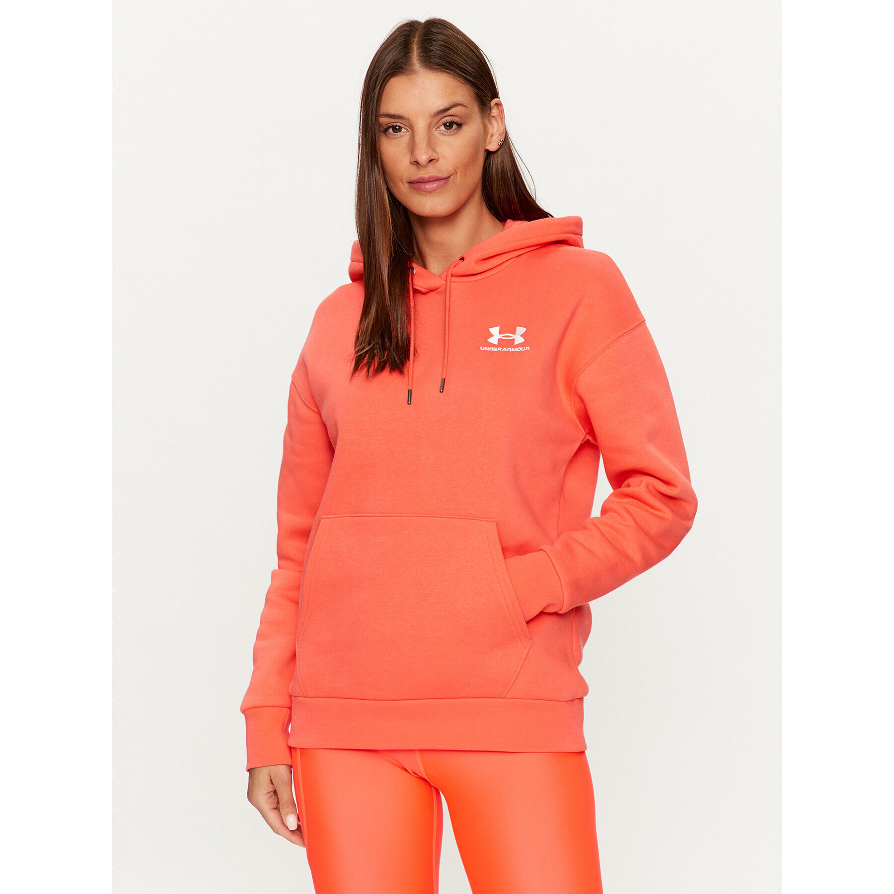 Under Armour Mikina Essential Fleece Hoodie 1373033 Červená Loose Fit - Pepit.cz