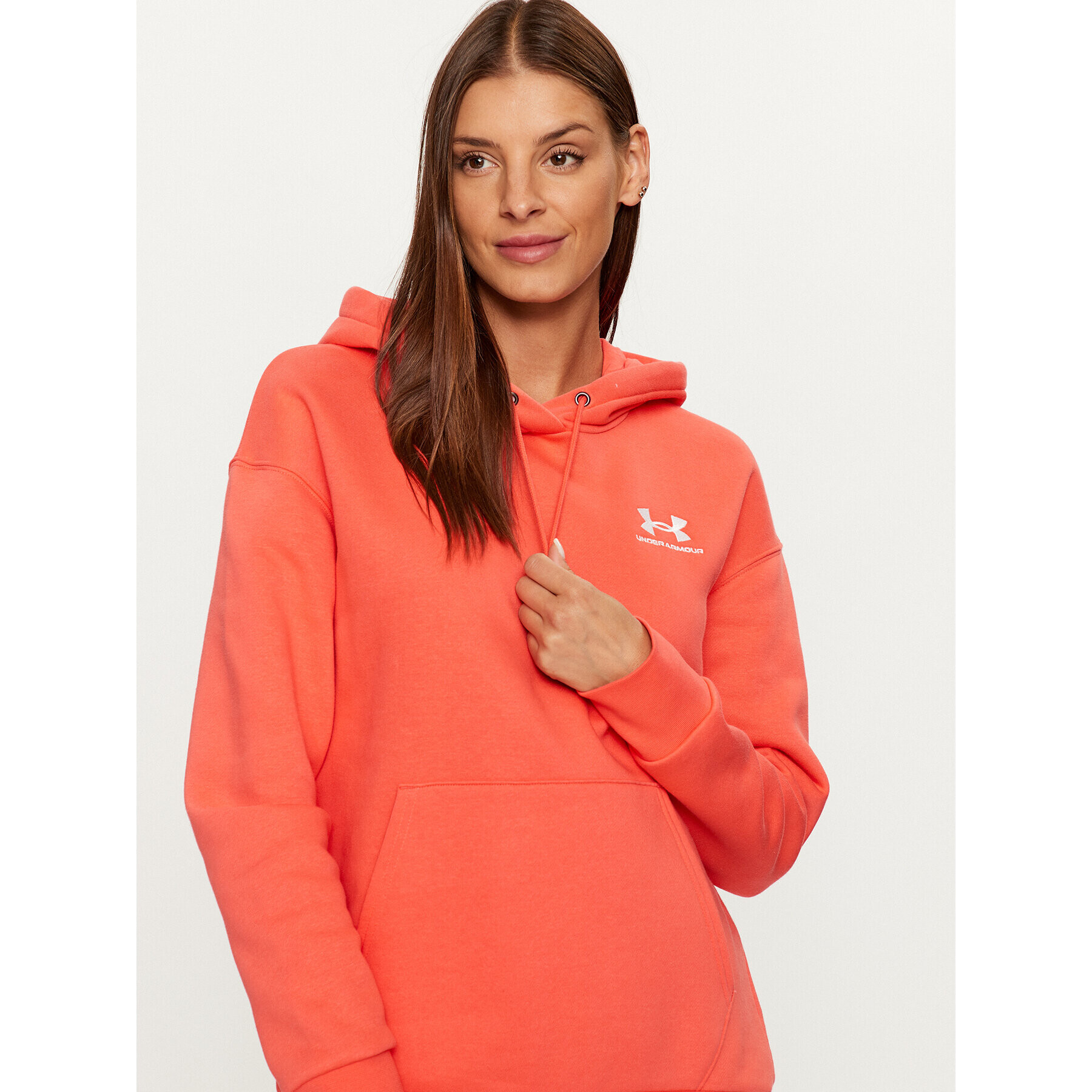 Under Armour Mikina Essential Fleece Hoodie 1373033 Červená Loose Fit - Pepit.cz