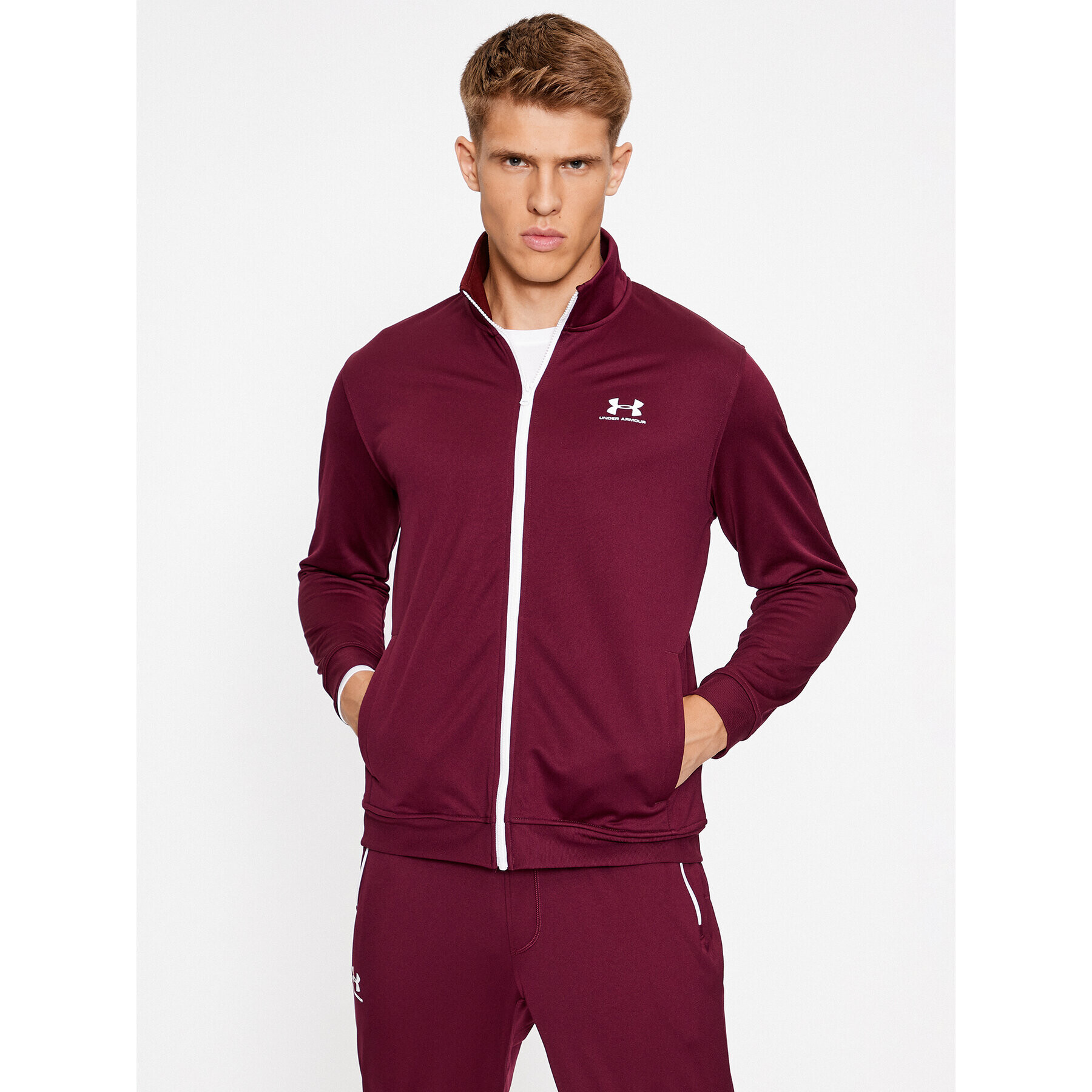 Under Armour Mikina Sportstyle Tricot Jacket 1329293 Bordó Loose Fit - Pepit.cz