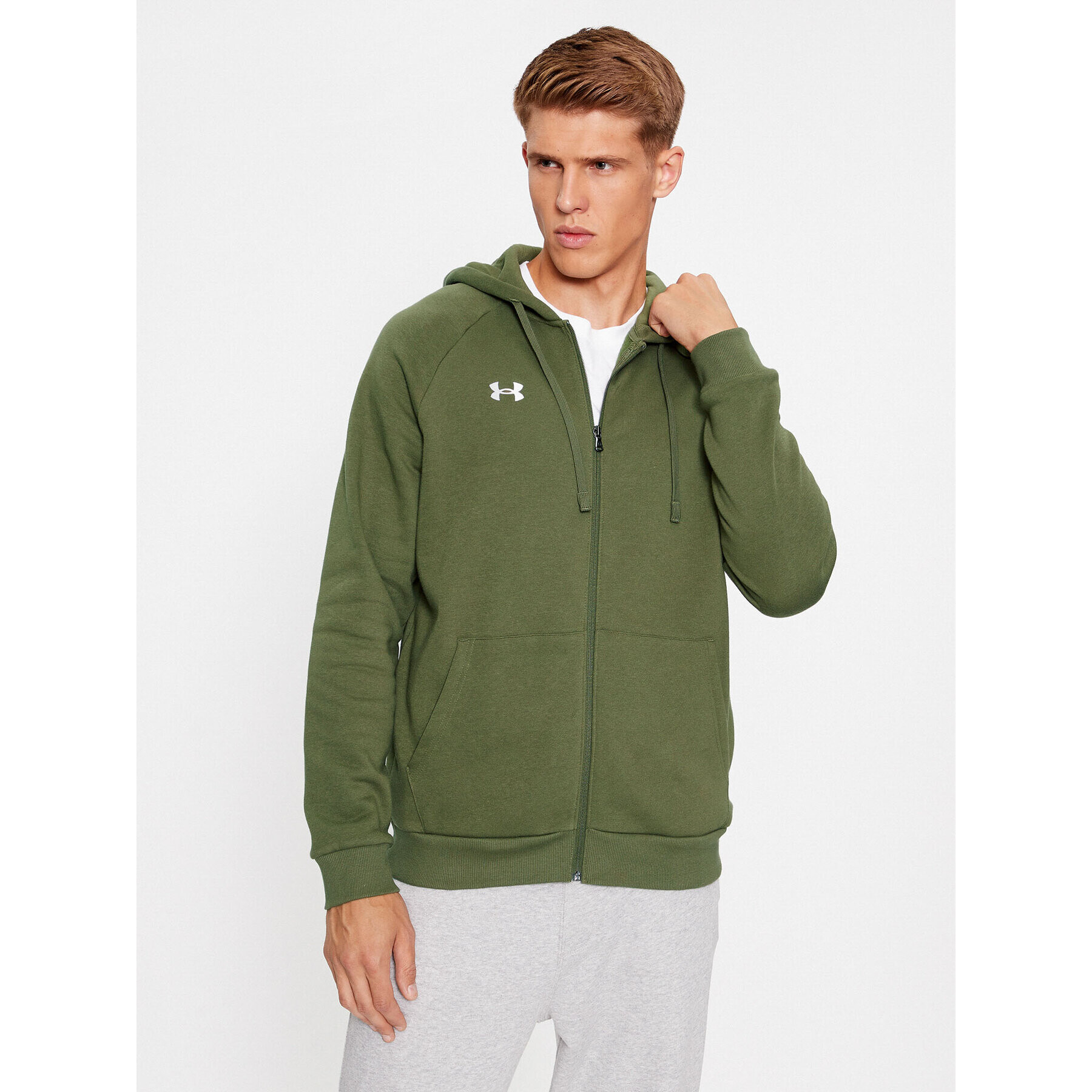 Under Armour Mikina Ua Rival Fleece Fz Hoodie 1379767 Khaki Loose Fit - Pepit.cz