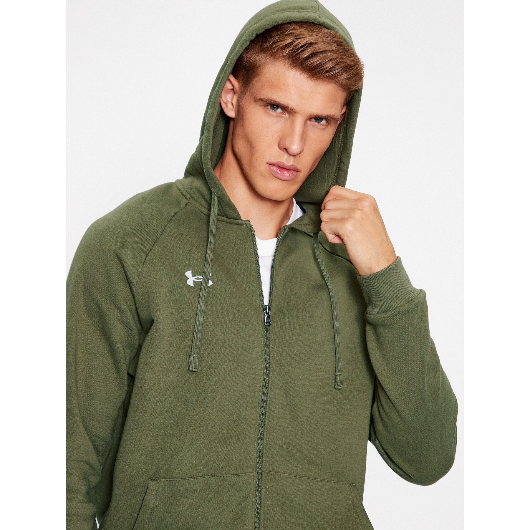 Under Armour Mikina Ua Rival Fleece Fz Hoodie 1379767 Khaki Loose Fit - Pepit.cz