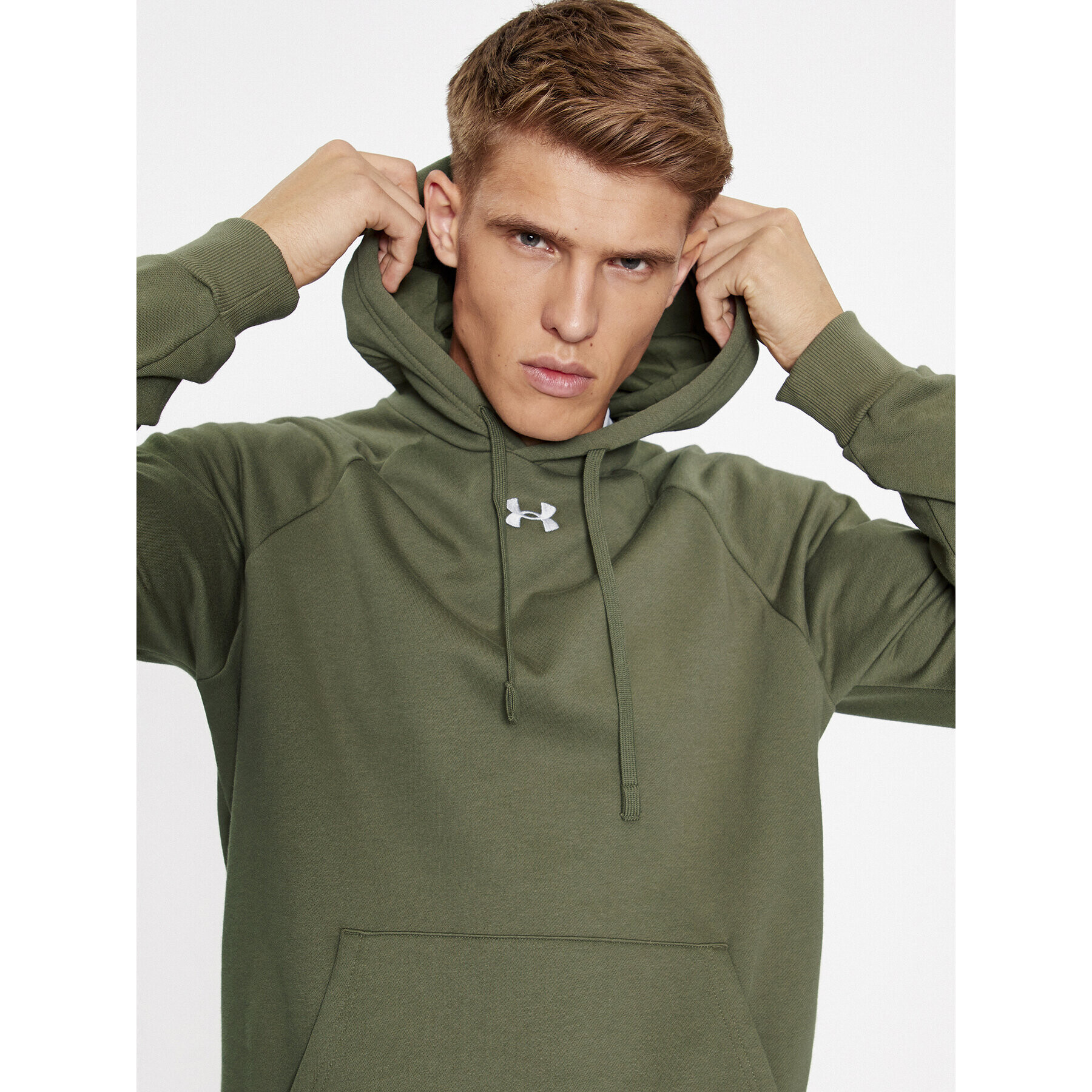 Under Armour Mikina Ua Rival Fleece Hoodie 1379757 Khaki Loose Fit - Pepit.cz