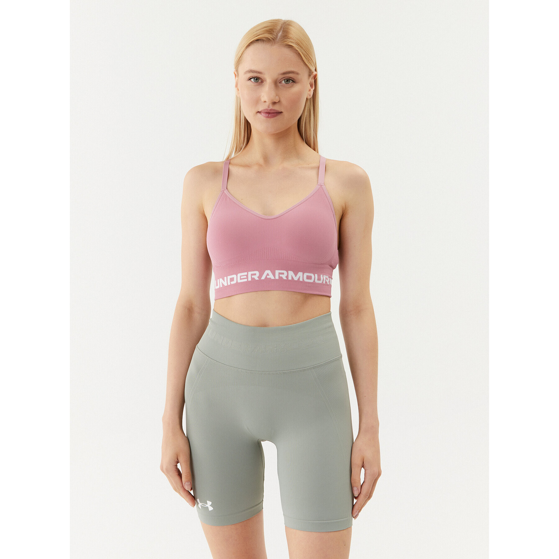 Under Armour Sportovní podprsenka Ua Seamless Low Long Bra 1357719 Růžová Compression Fit - Pepit.cz