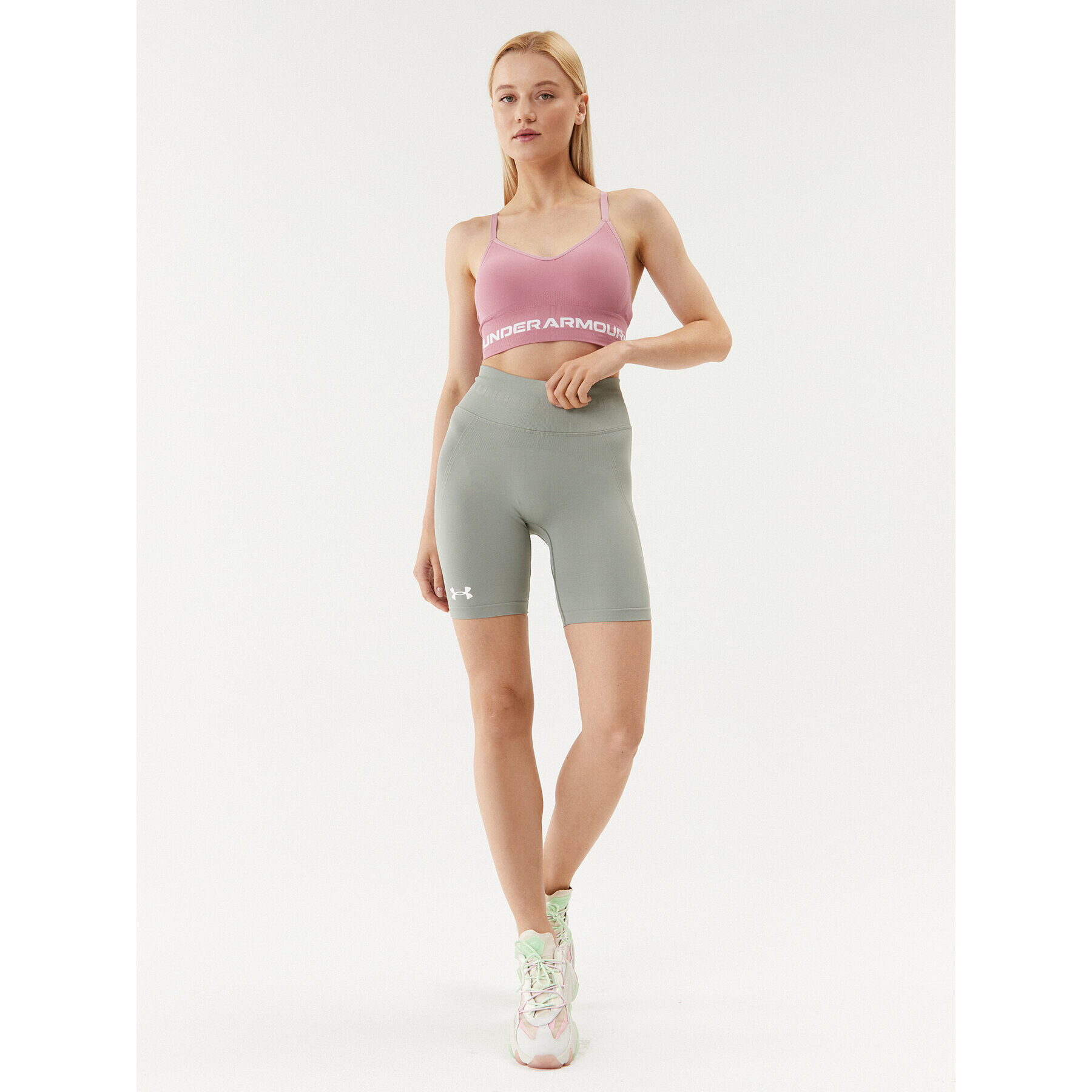 Under Armour Sportovní podprsenka Ua Seamless Low Long Bra 1357719 Růžová Compression Fit - Pepit.cz