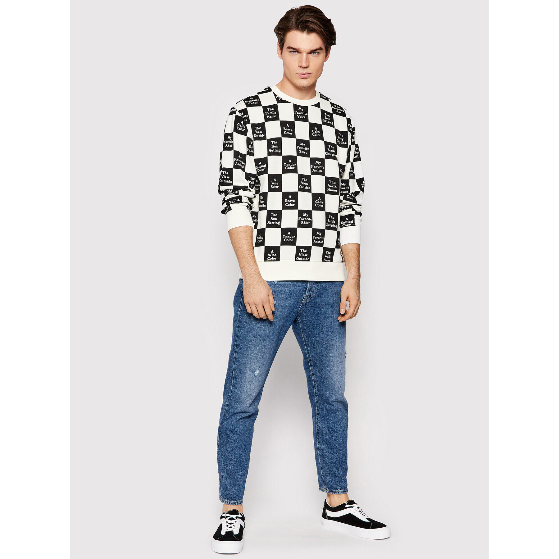 Vans Mikina Checkerboard Day Check VN0A5LJJ Bílá Regular Fit - Pepit.cz