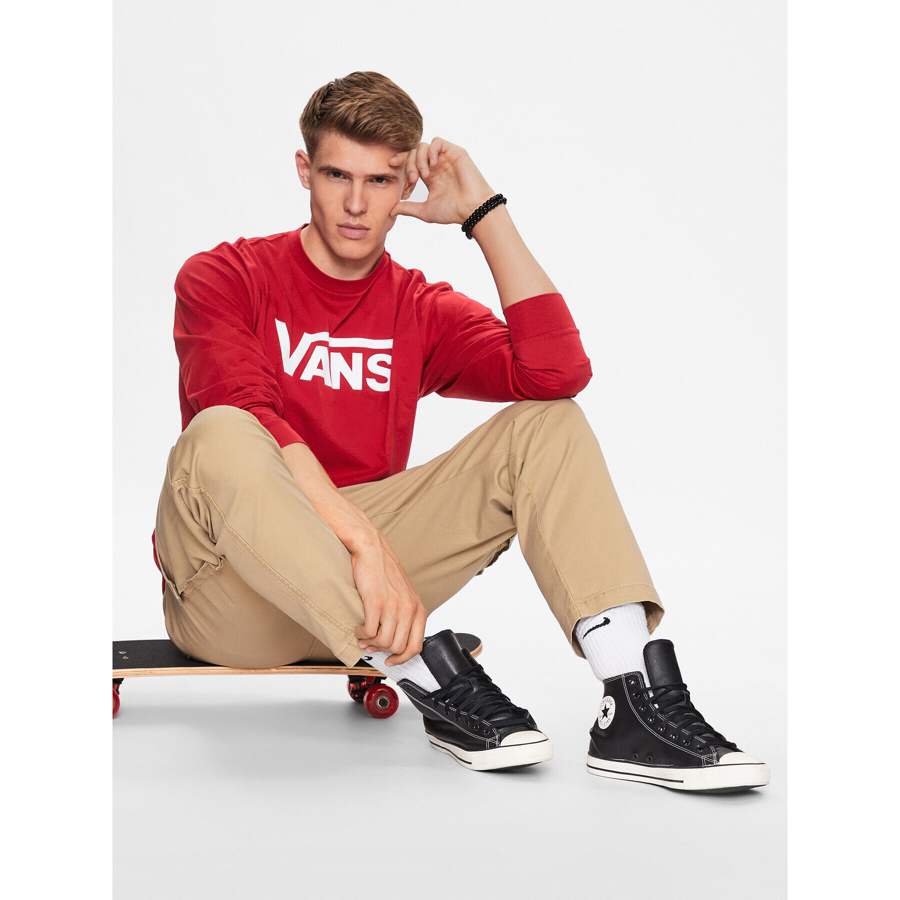 Vans Mikina Mn Classic Ls VN000K6H Červená Classic Fit - Pepit.cz