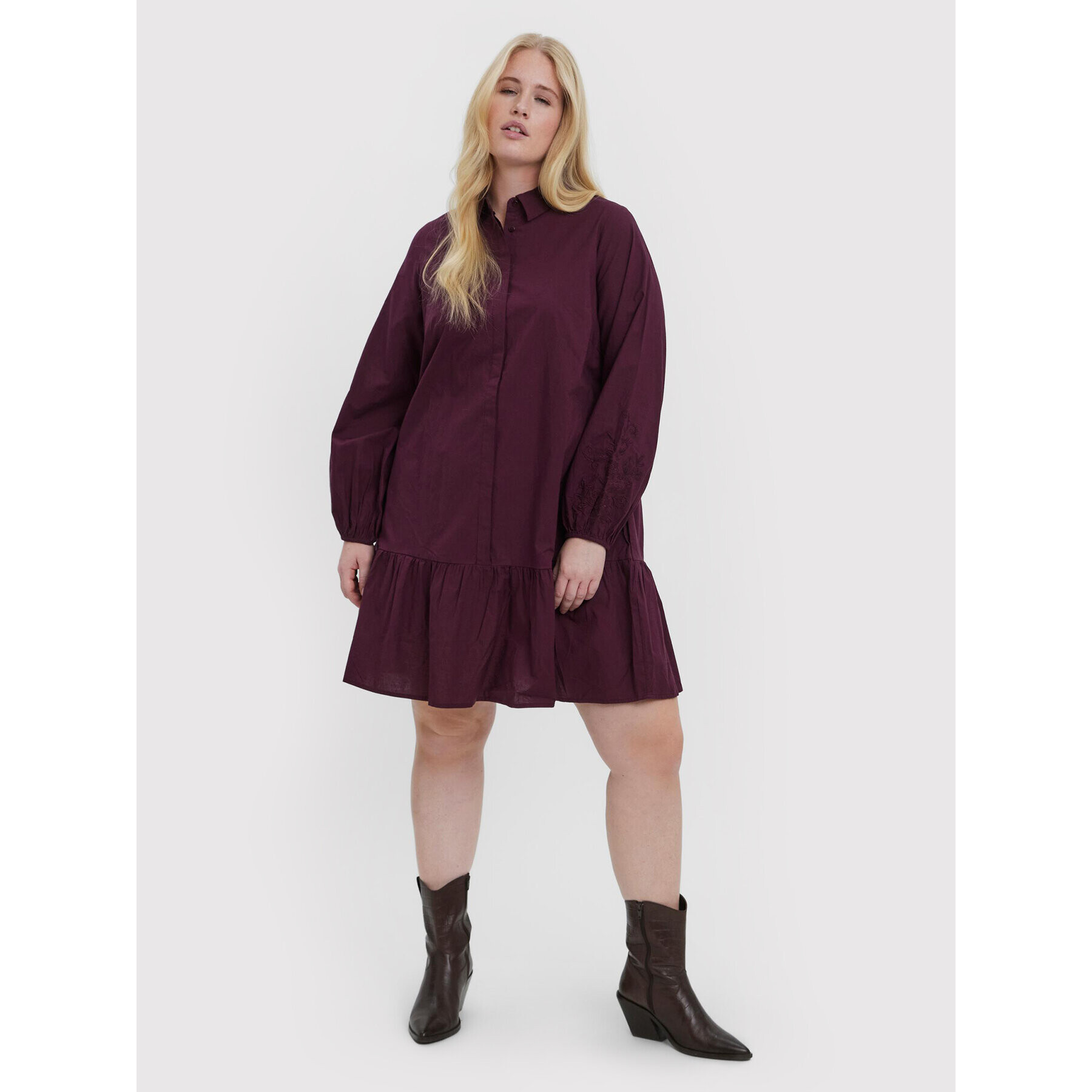 Vero Moda Curve Košilové šaty Abby 10252780 Bordó Regular Fit - Pepit.cz