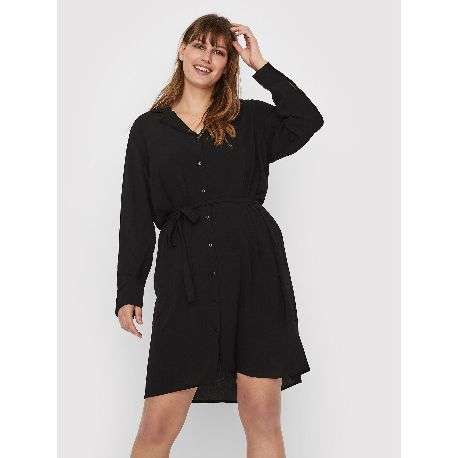 Vero Moda Curve Košilové šaty Saga 10245512 Černá Regular Fit - Pepit.cz