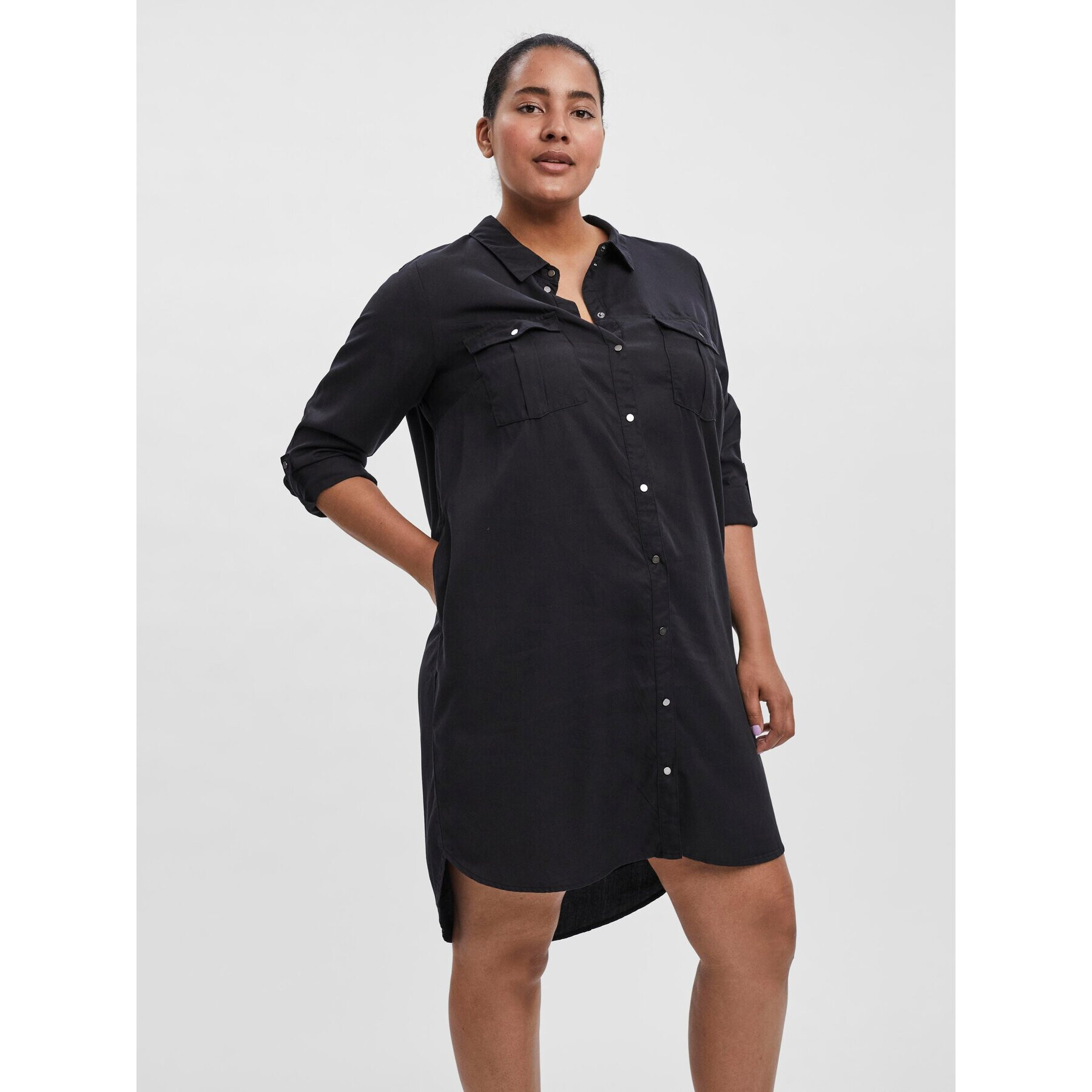 Vero Moda Curve Košilové šaty Silla 10247728 Černá Regular Fit - Pepit.cz