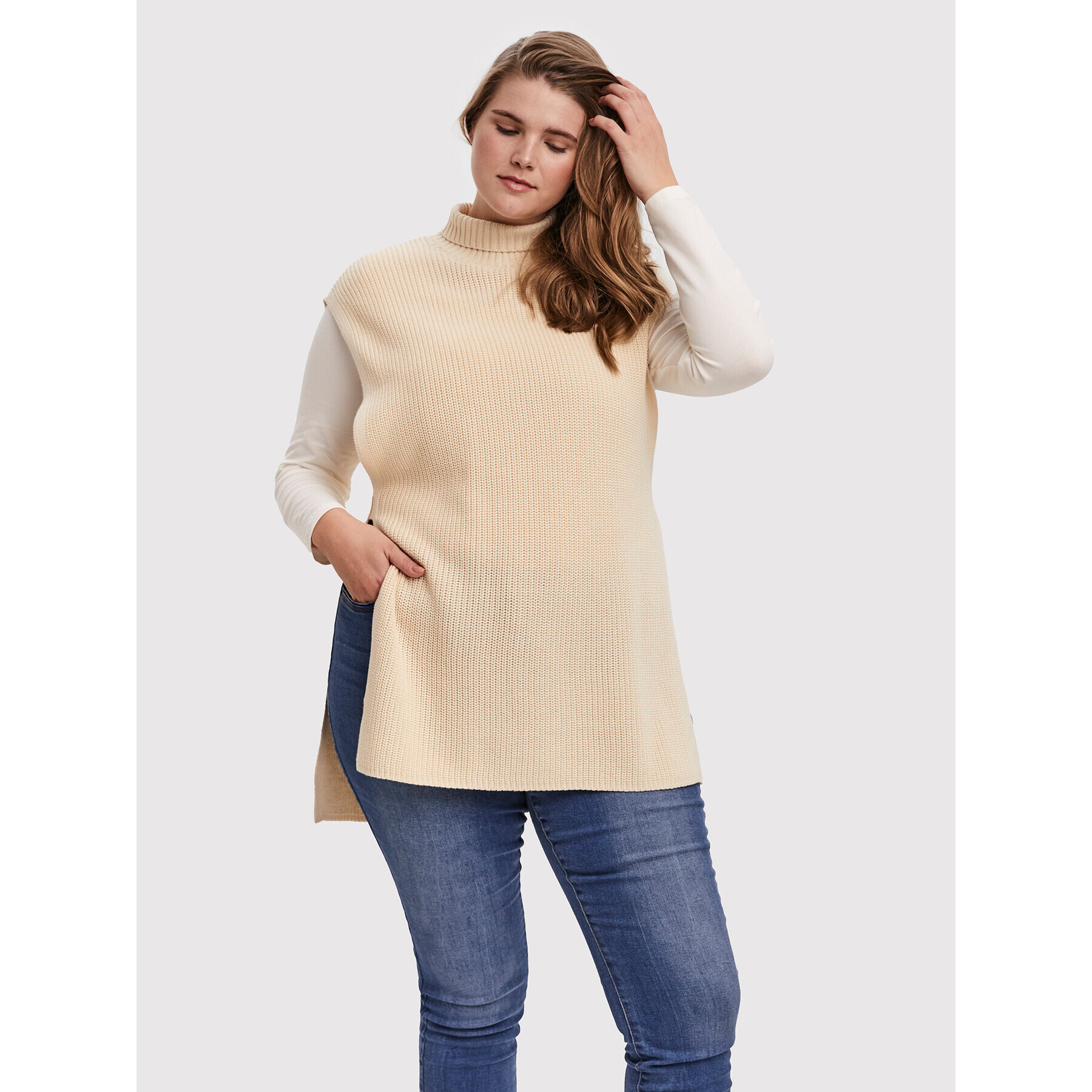 Vero Moda Curve Svetr Myrna 10252749 Béžová Regular Fit - Pepit.cz