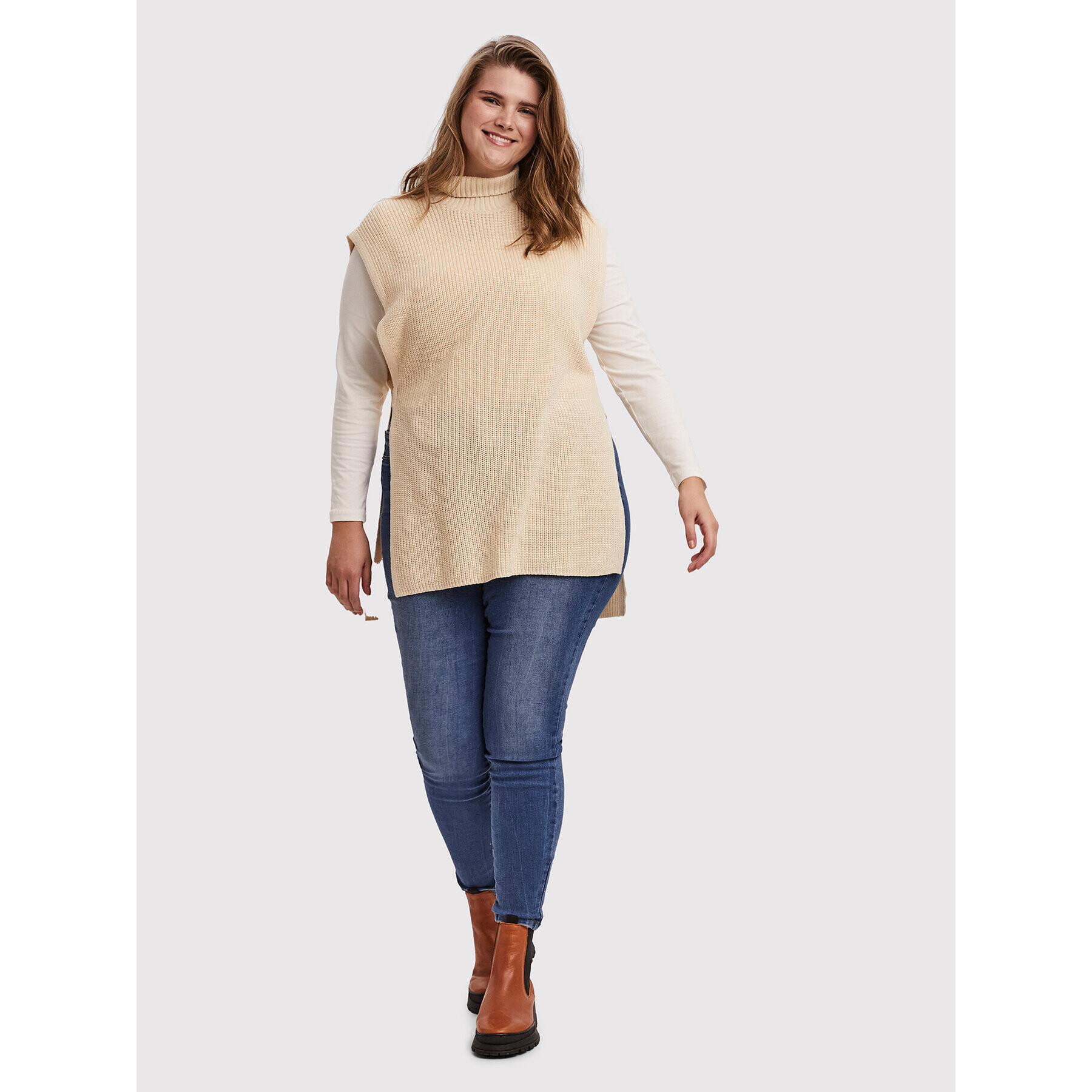 Vero Moda Curve Svetr Myrna 10252749 Béžová Regular Fit - Pepit.cz